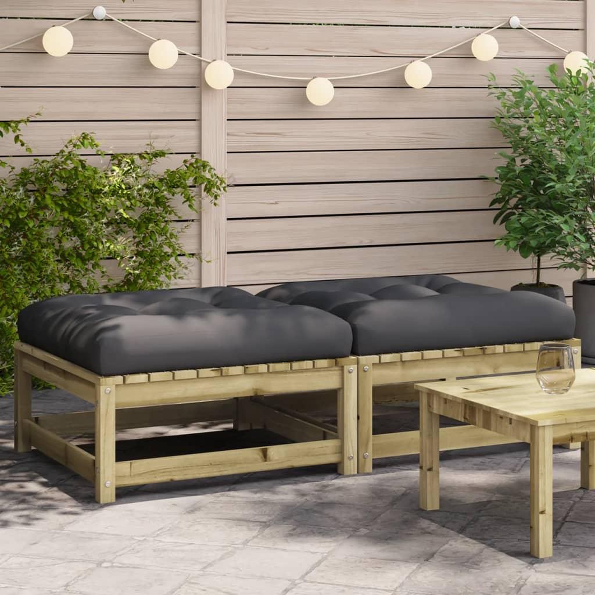 VIDAXL Repose-pieds de jardin avec coussins lot de 2 bois pin impregne