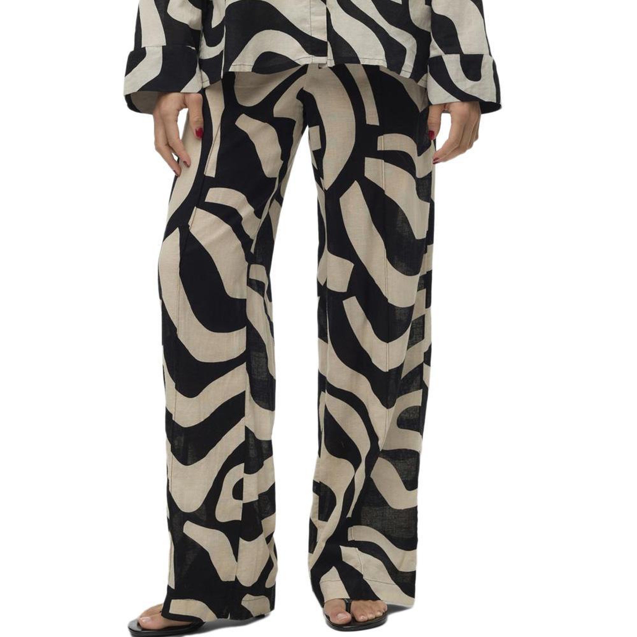 Vero Moda Pantalon fluide Noir/Beige Femme Vero Moda Gnete. Coloris disponibles : Noir
