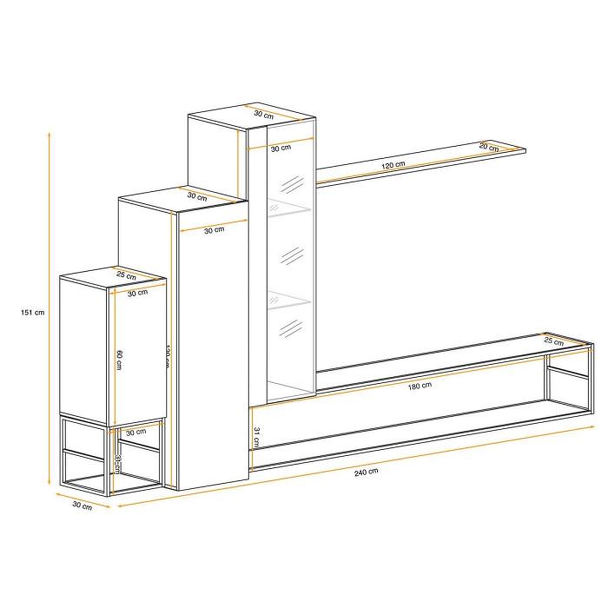 Voir la diapositive 3 : Paris Prix Ensemble Meuble TV Design  Switch VIII  240cm Gris & Noir