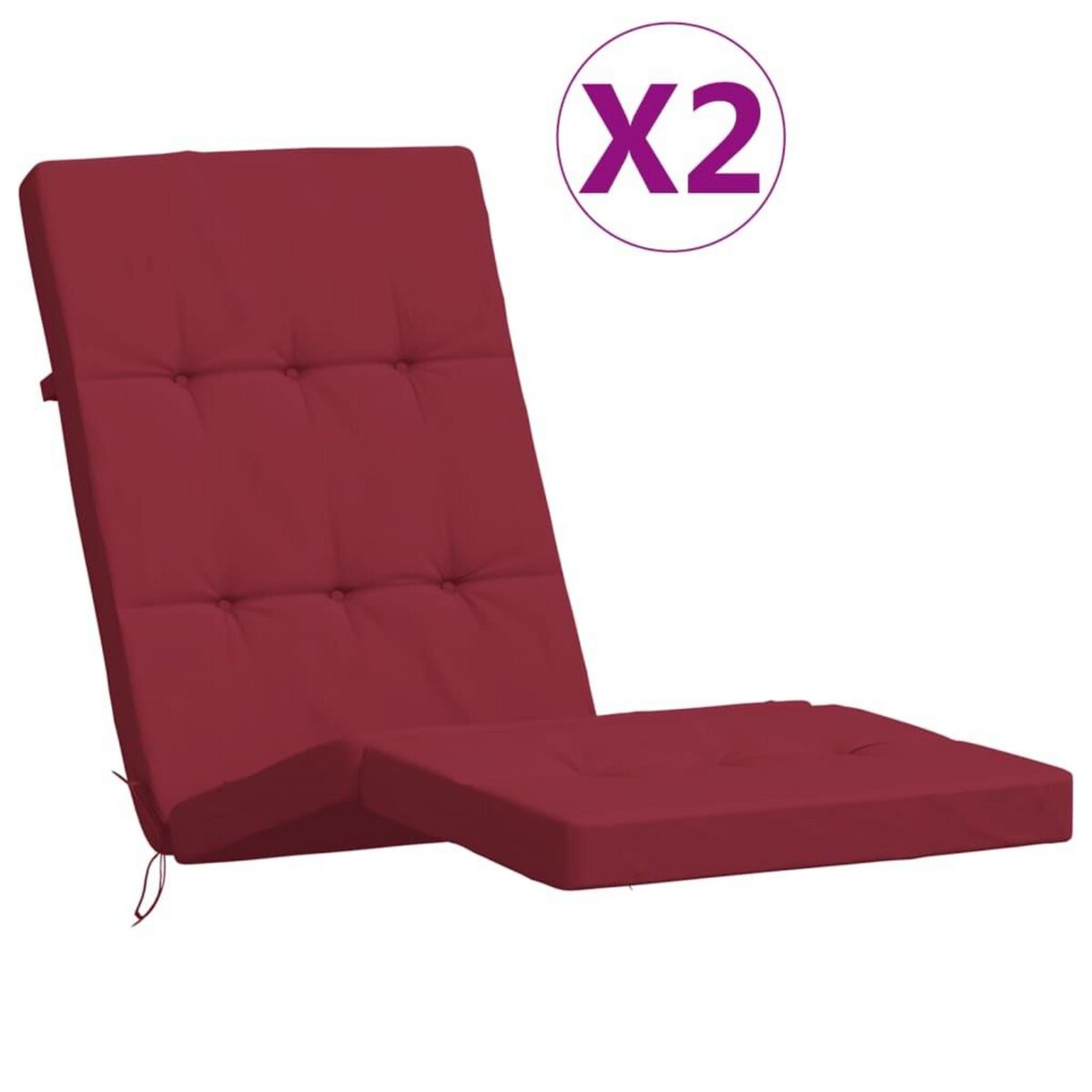 VIDAXL Coussins de chaise longue lot de 2 rouge bordeaux tissu oxford