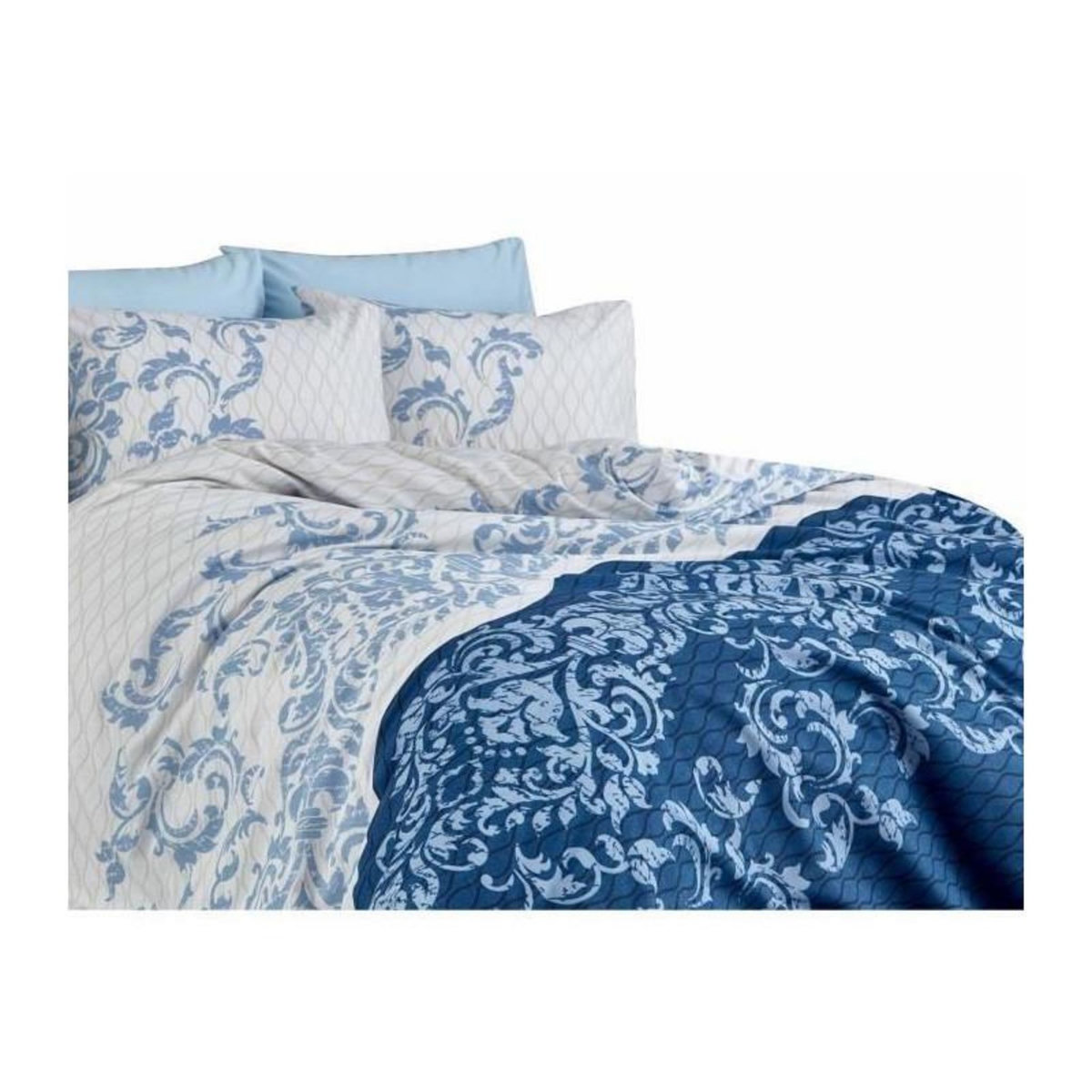 GENERIQUE Parure de lit - 1 housse de couette 220 x 240 cm + 2 taies d'oreiller 60 x 60 cm - 100% coton renforcé - Bleu