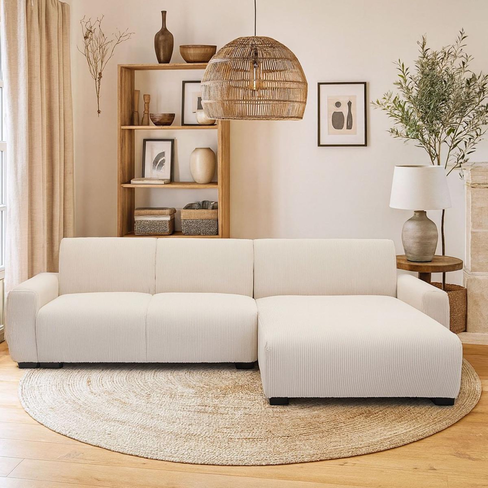 Voir la diapositive 5 : Paris Prix Canapé d'angle réversible en velours côtelé  leo  292cm crème
