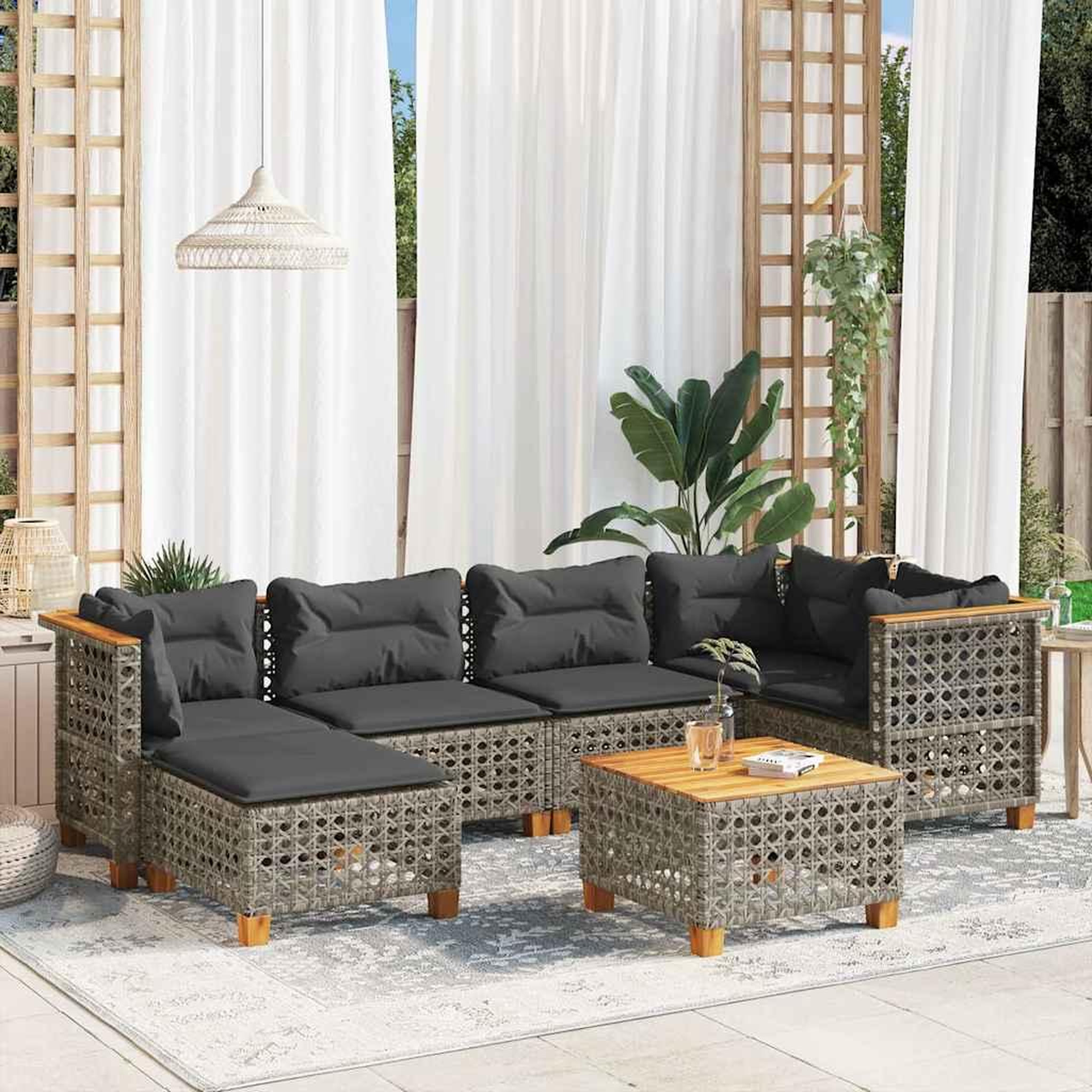 VIDAXL Salon de jardin avec coussins 7 pcs gris resine tressee