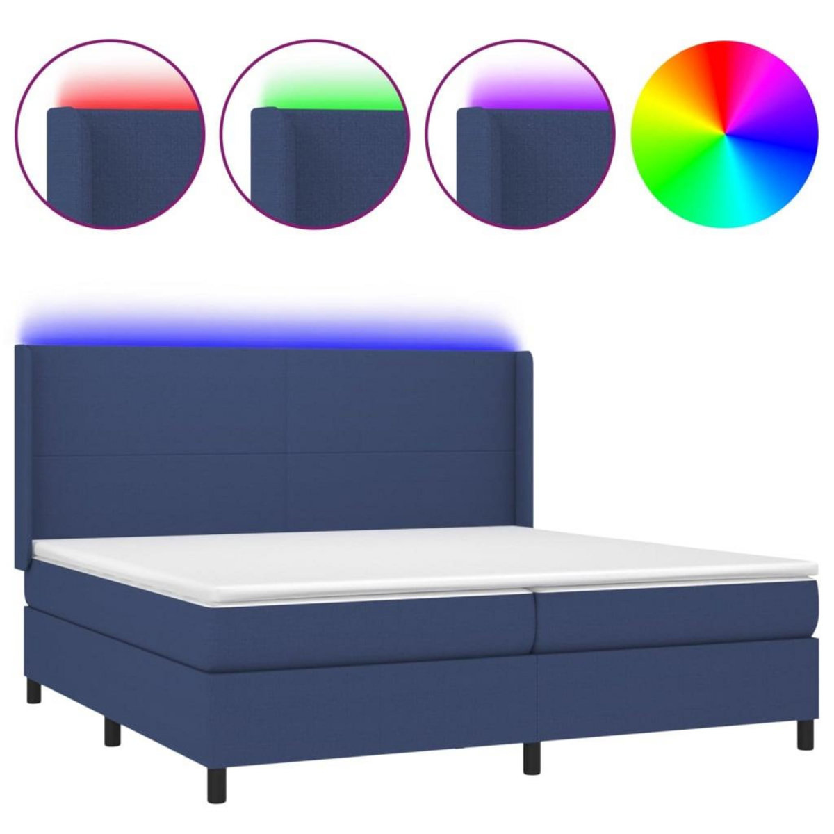 VIDAXL Sommier a lattes de lit matelas LED Bleu 200x200 cm Tissu