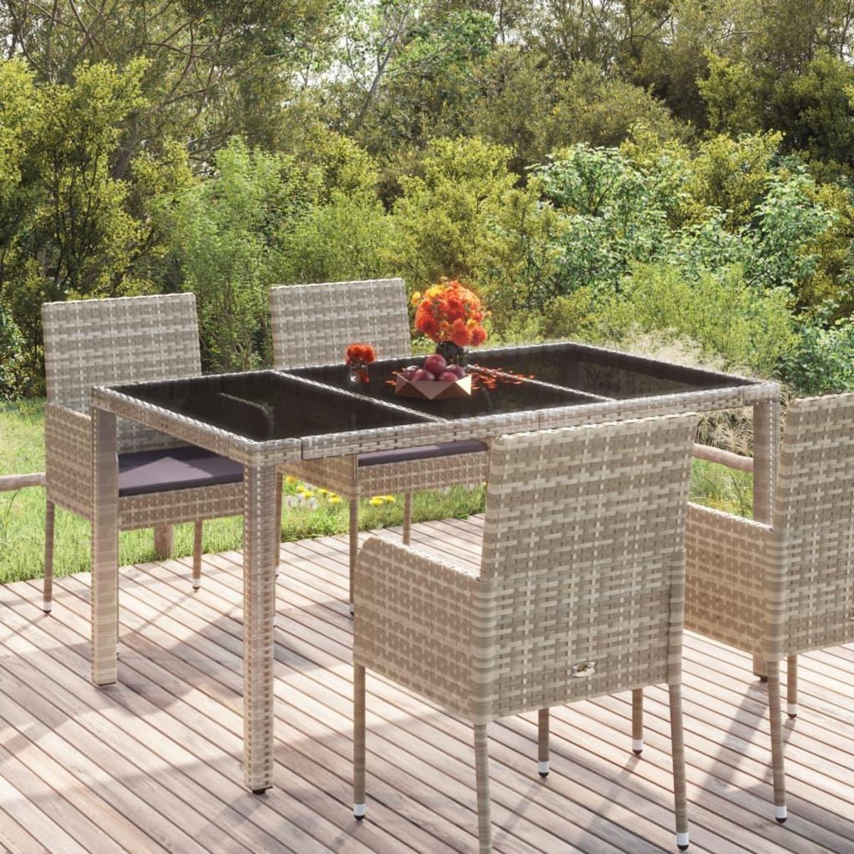 VIDAXL Table de jardin dessus en verre Gris 150x90x75cm Resine tressee