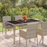 VIDAXL Table de jardin dessus en verre Gris 150x90x75cm Resine tressee