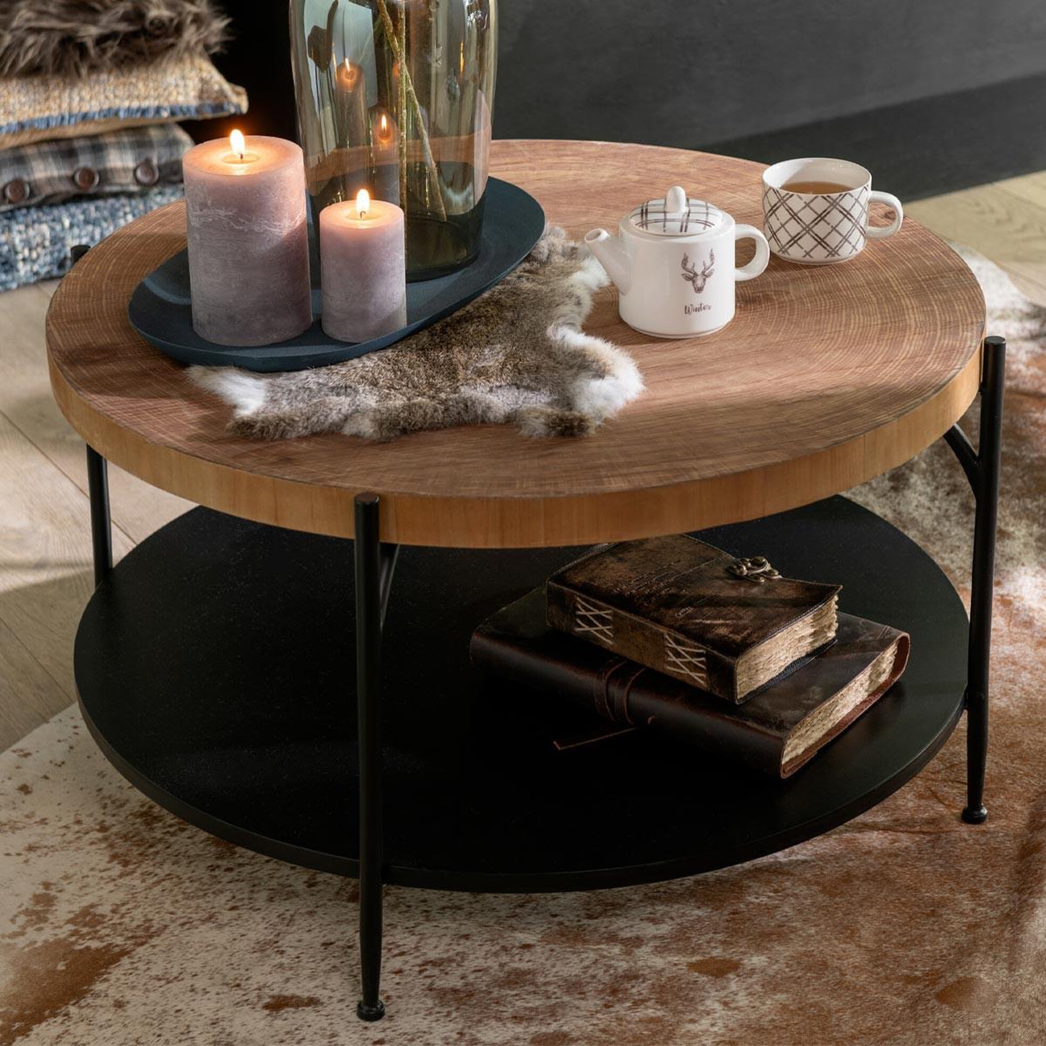 Voir la diapositive 6 : J-LINE Table basse avec étagère  mia  80cm naturel & noir