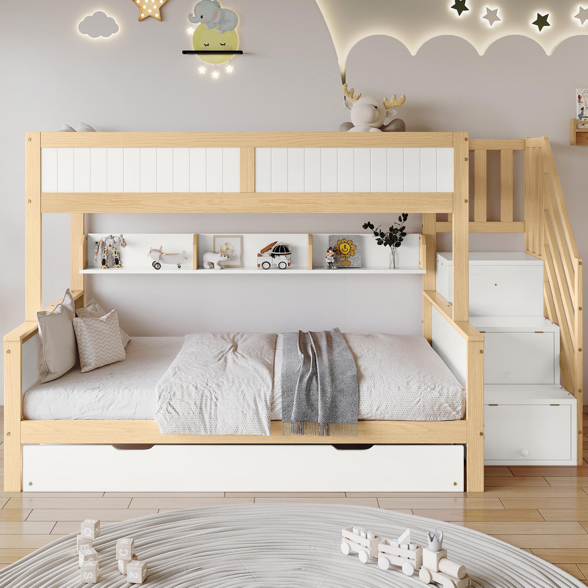 Voir la diapositive 2 : MERAX Lit superposé 90x200cm bois et mdf coloris blanc+naturel