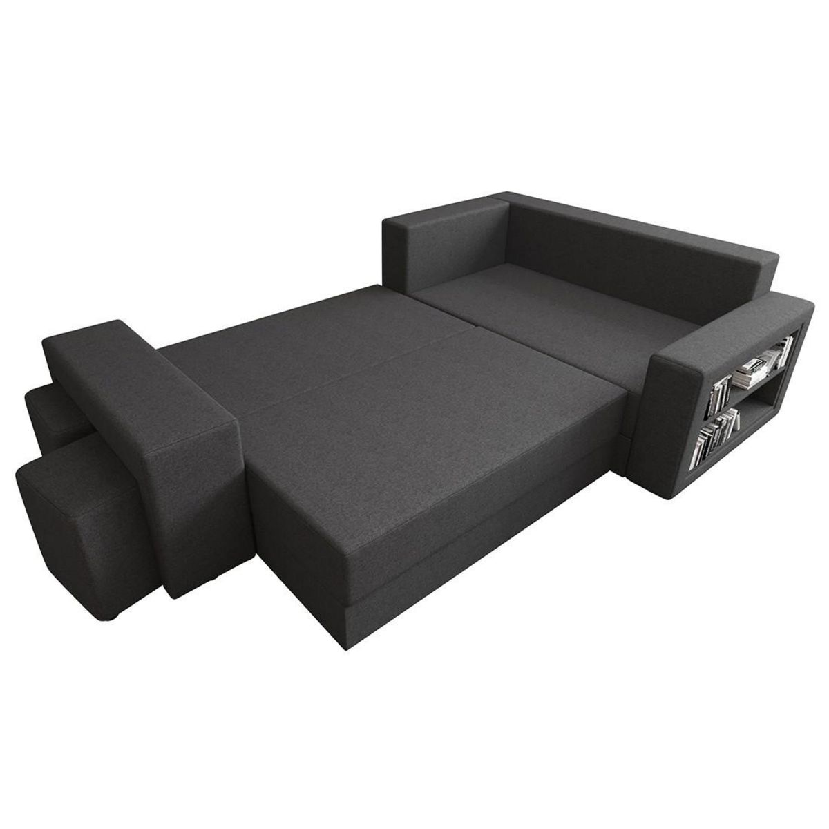 BEST MOBILIER Libbie - canapé d'angle droit 4 places convertible avec coffre, étagère et poufs en tissu