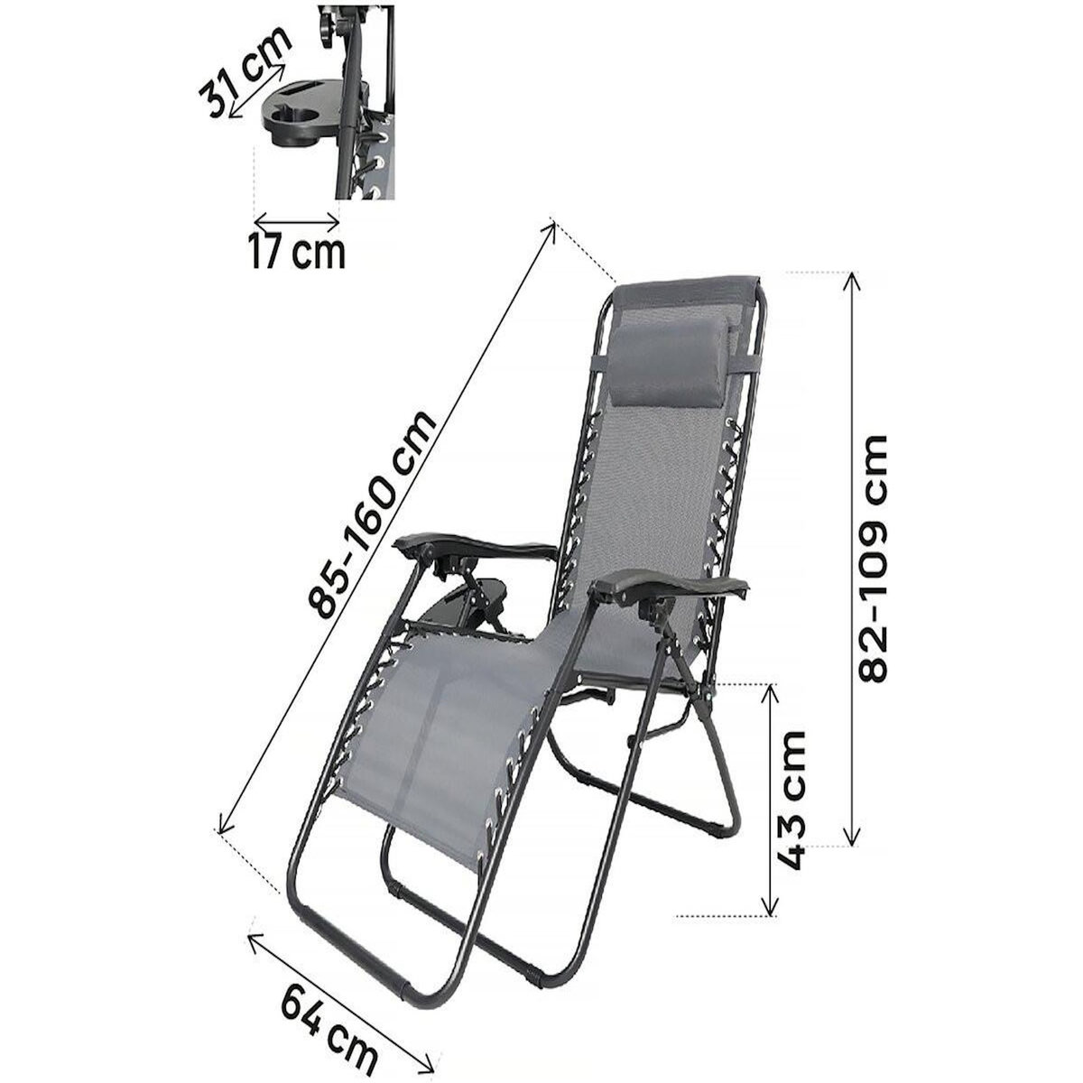 Habitat et Jardin Lot de 2 fauteuils de jardin inclinable zéro gravité  Sintra  - Gris