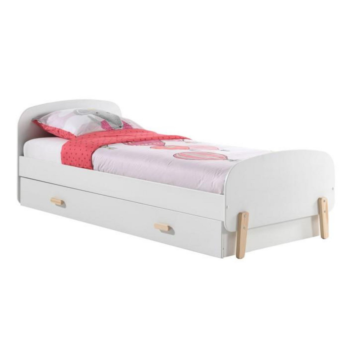 Paris Prix Lit Enfant avec Tiroir  Kiddy  90x200cm Blanc & Naturel