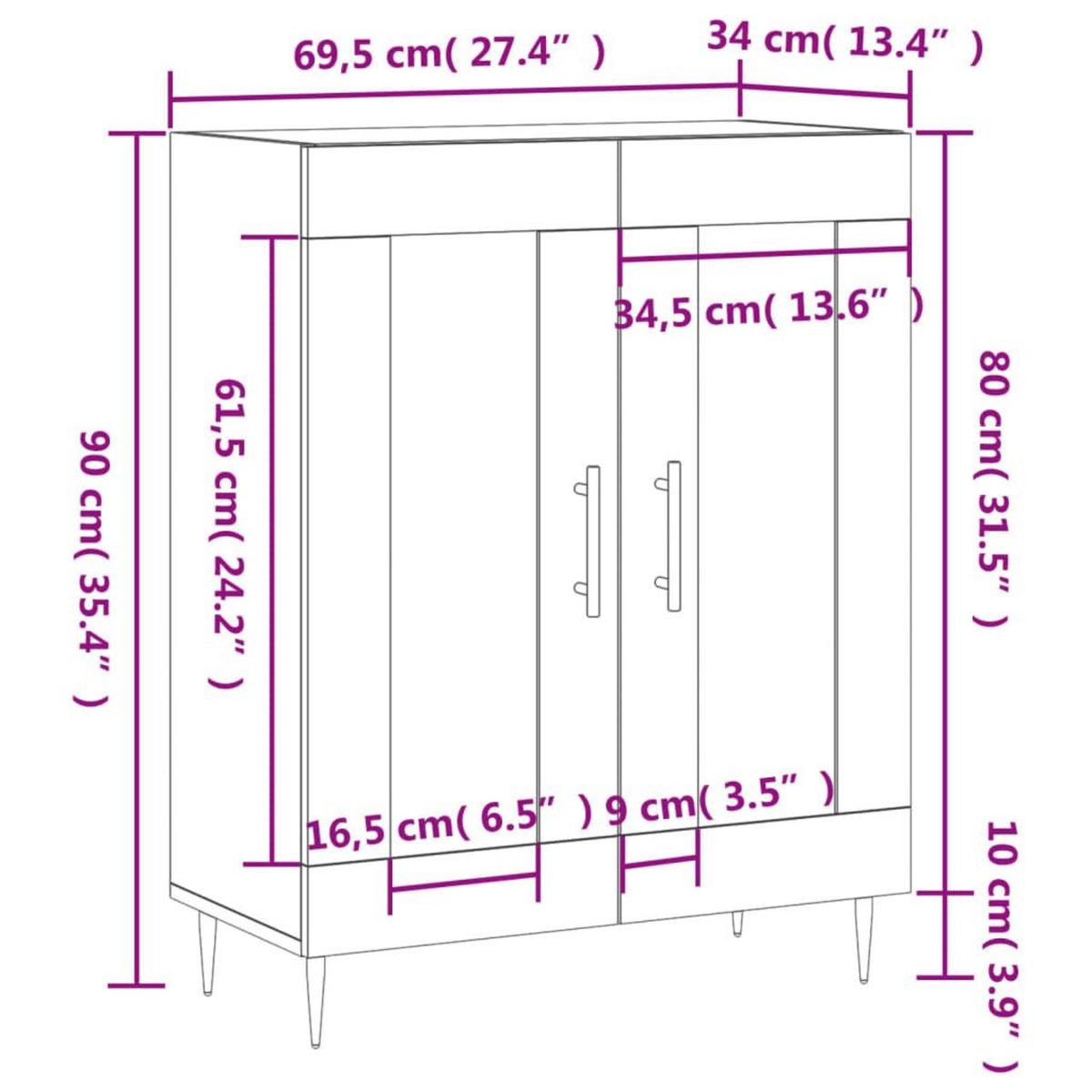 VIDAXL Buffet noir 69,5x34x90 cm bois d'ingenierie