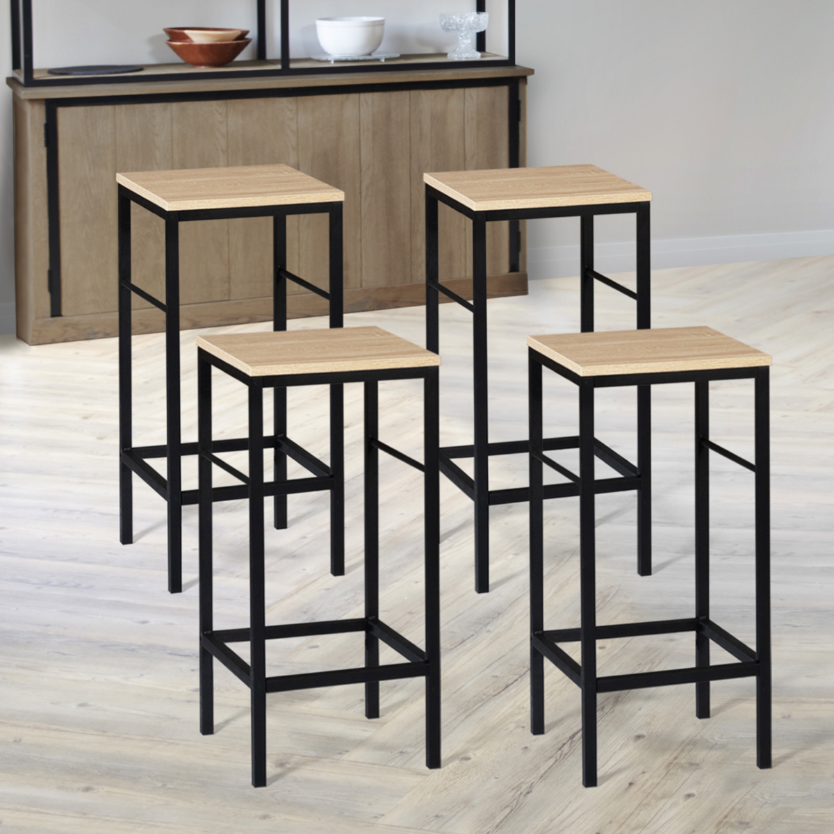 ID MARKET Lot de 4 tabourets de bar DETROIT design industriel