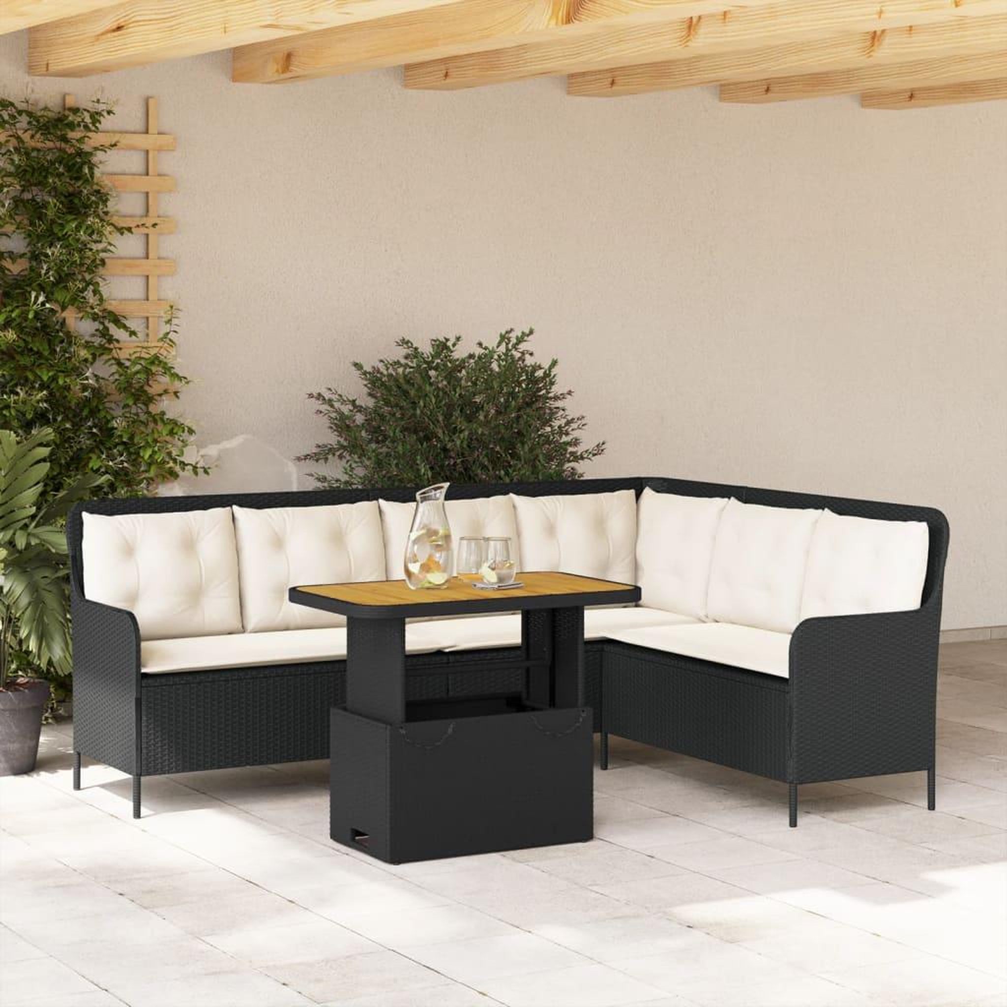 VIDAXL Canapes de jardin 2 pcs avec coussins Noir Resine tressee