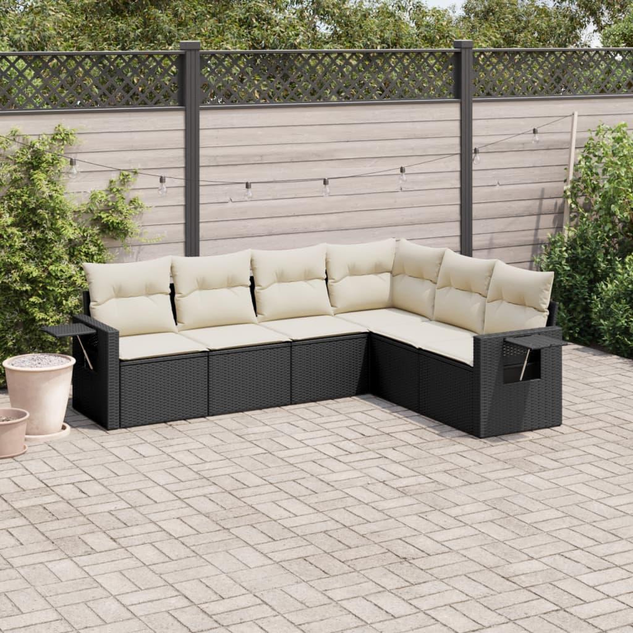 VIDAXL Salon de jardin 6 pcs avec coussins noir resine tressee