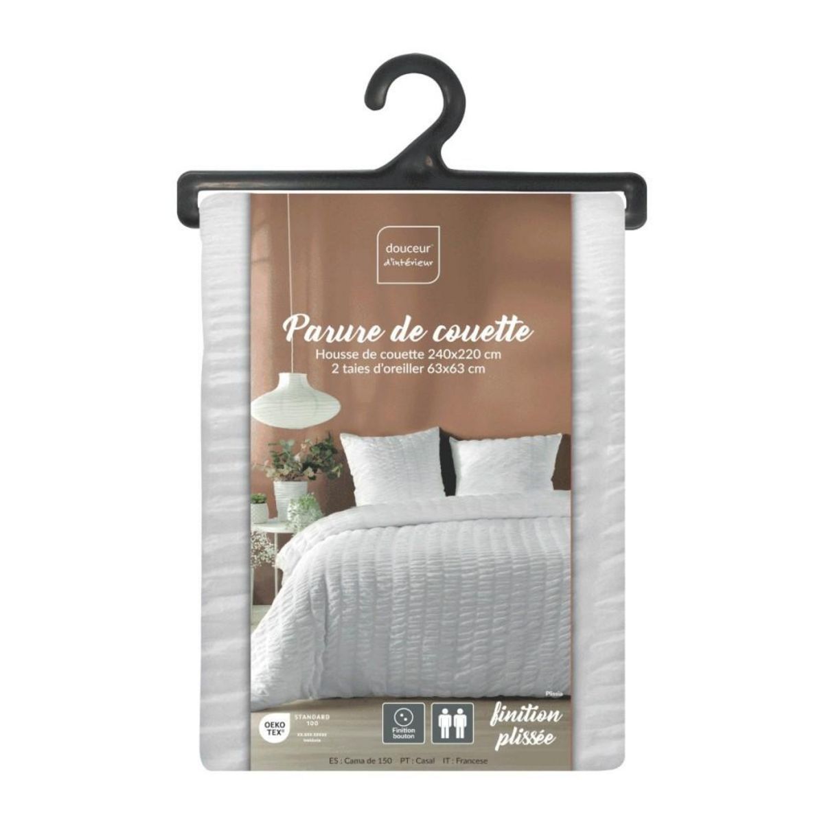 Douceur d'Intérieur Housse de couette 240x220 + 2 taies plissée blanche