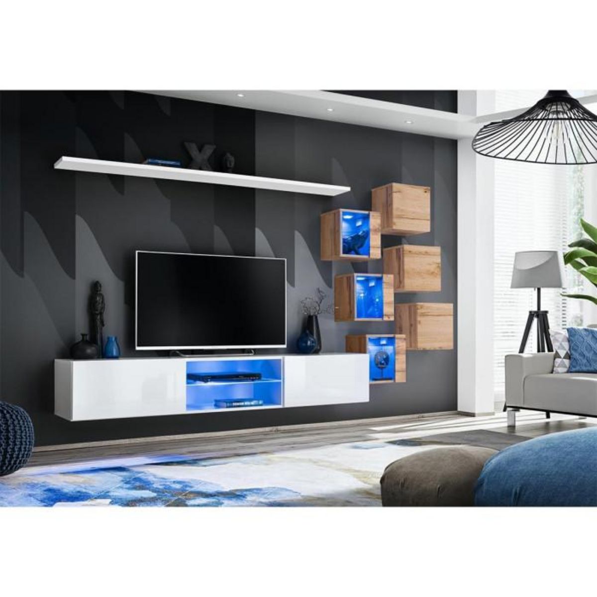 Paris Prix Ensemble Meuble TV  Switch XXI  260cm Blanc & Naturel