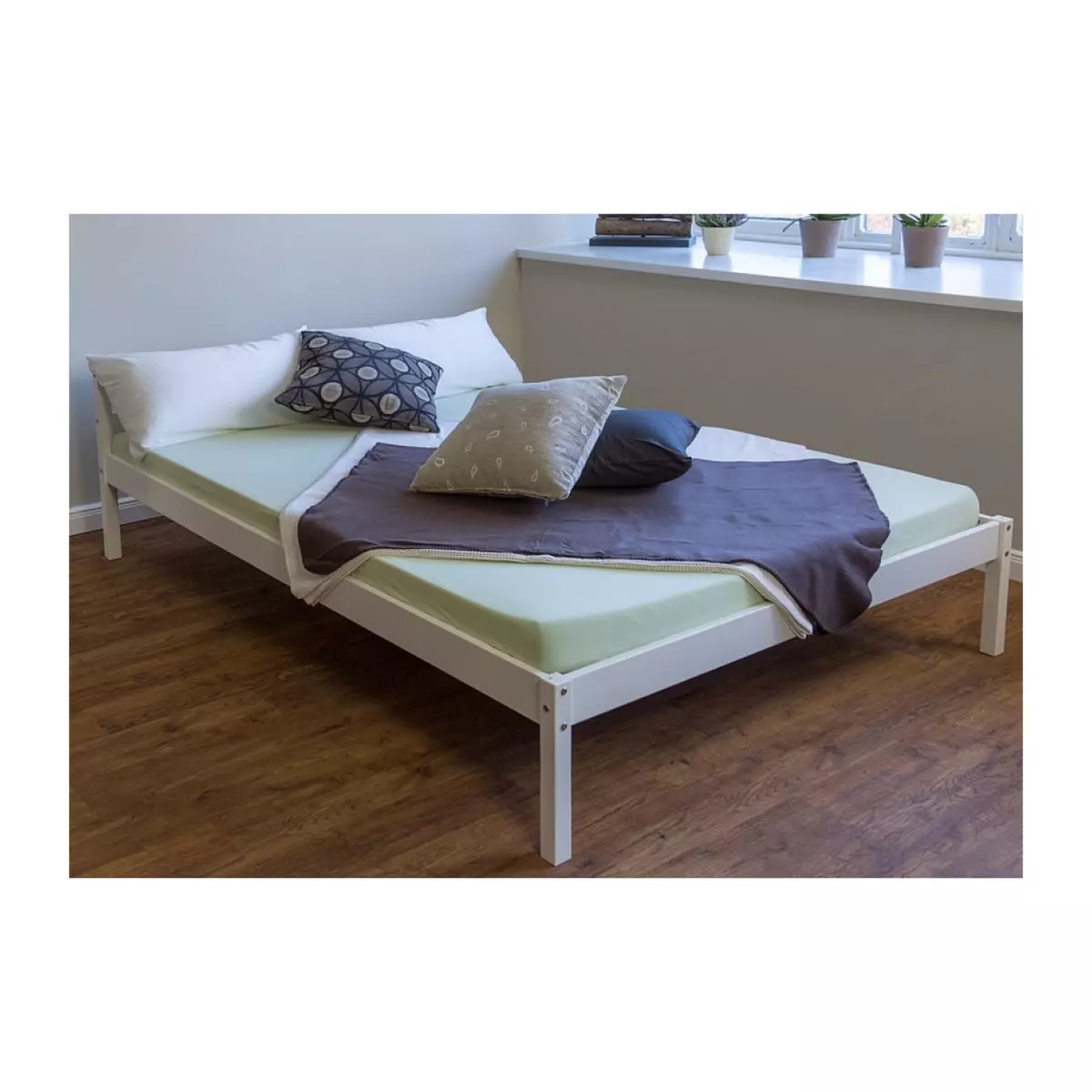 HomeStyle4U Lit en bois massif lit lit de 200 x 140 blanc nouvelle a lattes cadre