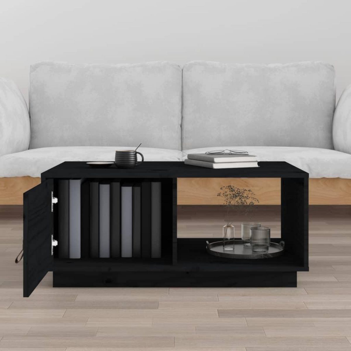 VIDAXL Table basse Noir 80x50x35,5 cm Bois massif de pin