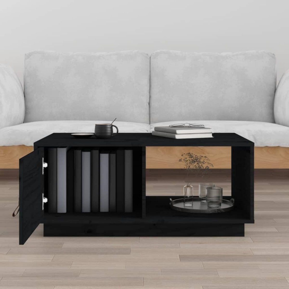 VIDAXL Table basse Noir 80x50x35,5 cm Bois massif de pin