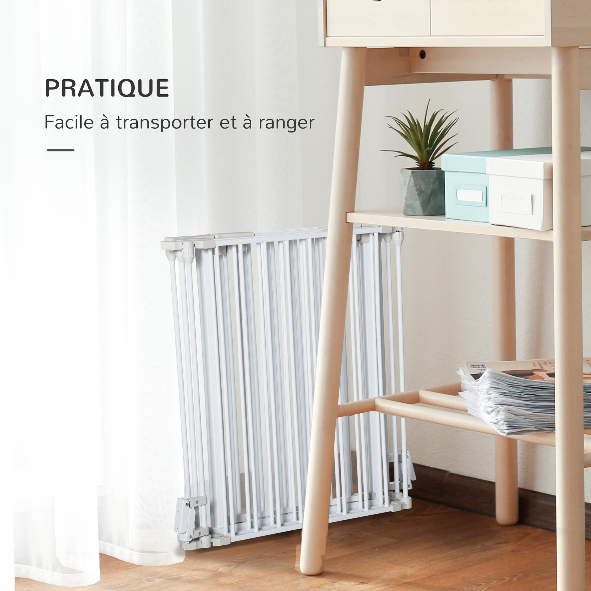 Voir la diapositive 6 : PAWHUT Barrière de sécurité parc enclos chien modulable pliable porte verrouillable intégrée 5 panneaux en métal 300l max. X 74,5h cm métal pp blanc