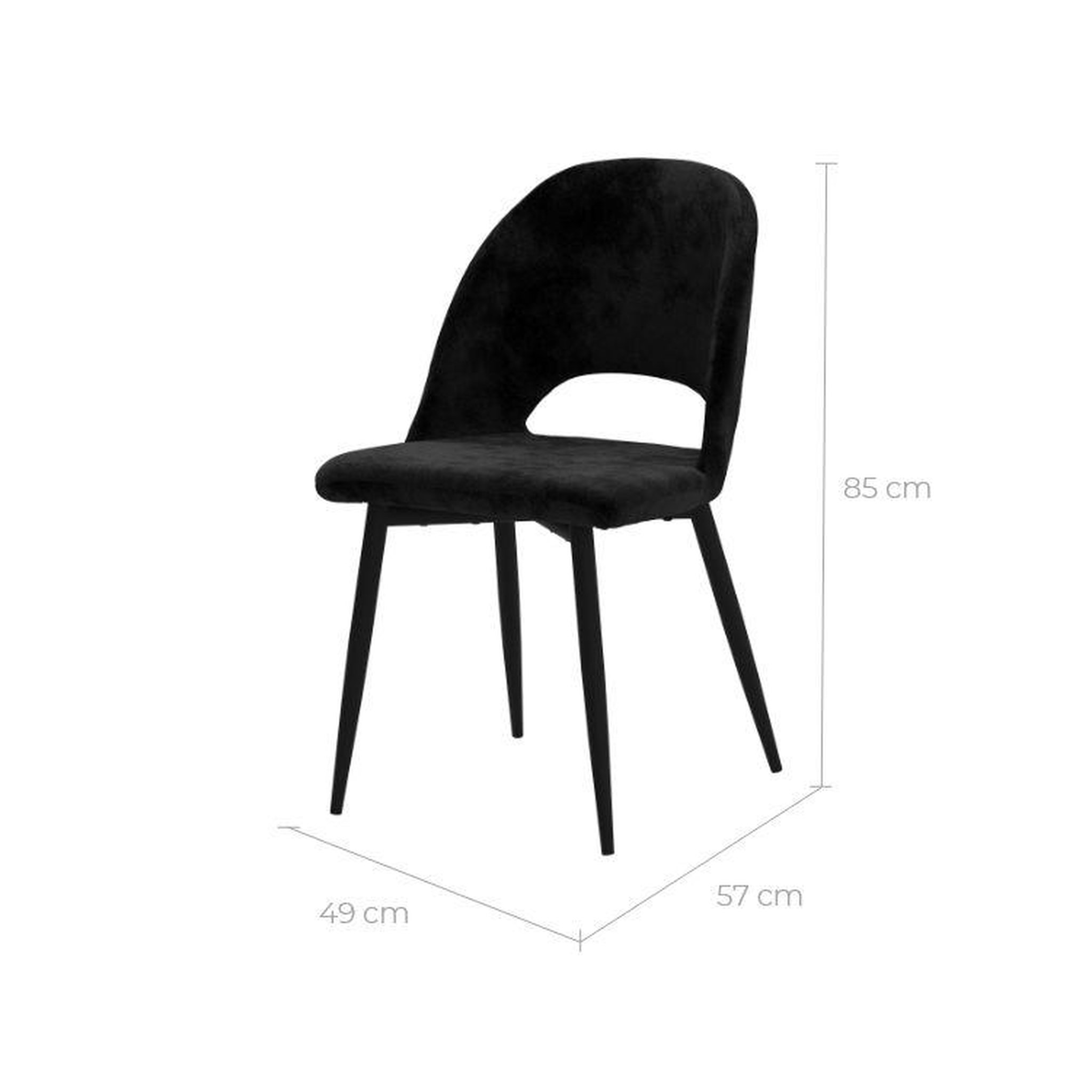 Voir la diapositive 4 : MAISON PAVANE Lot de 2 chaises noires en velours et pieds en métal-pénélope