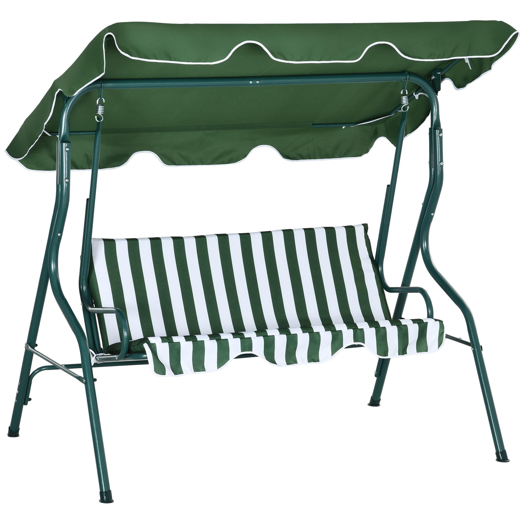 Voir la diapositive 1 : OUTSUNNY Balancelle de jardin 3 places coussins assise dossier vert blanc rayé