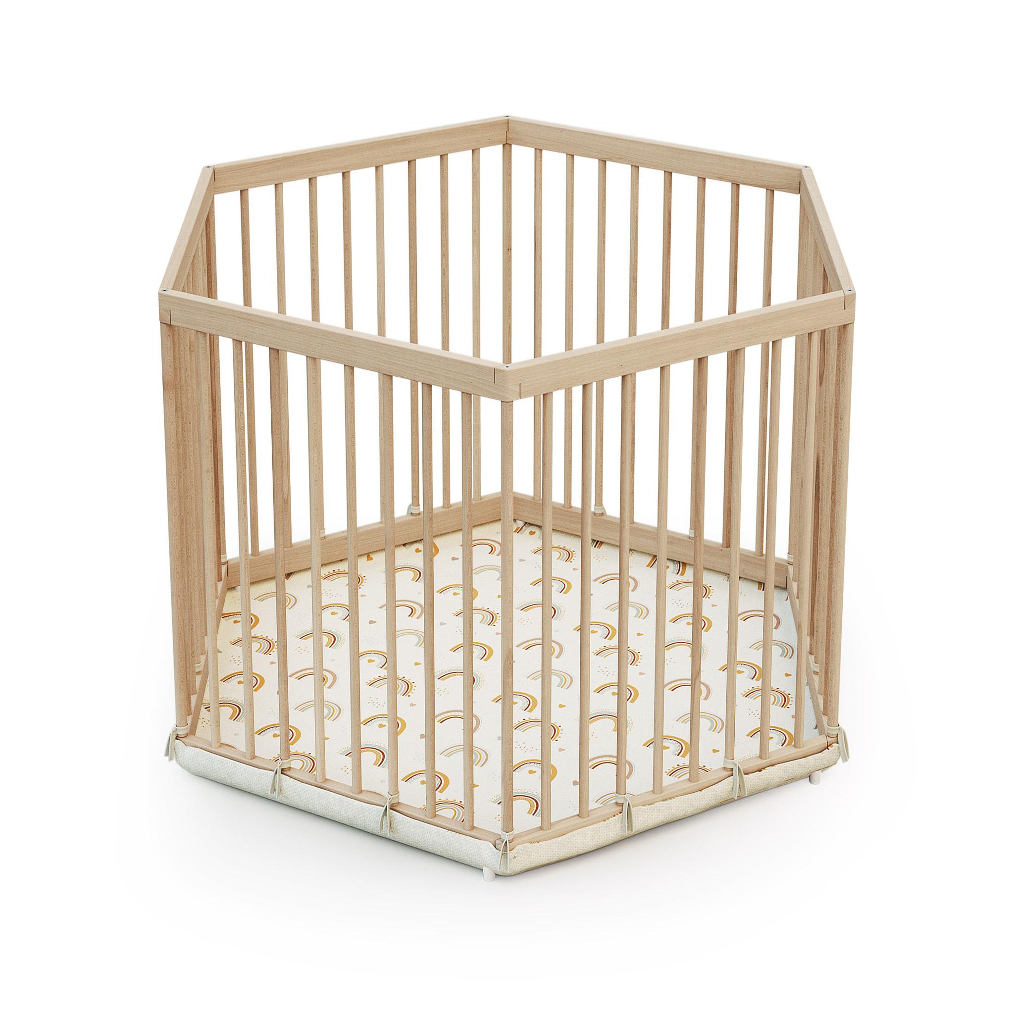 Voir la diapositive 3 : WEBABY Parc bébé en bois hexagonal alveo - 125 x 109 x 65 cm