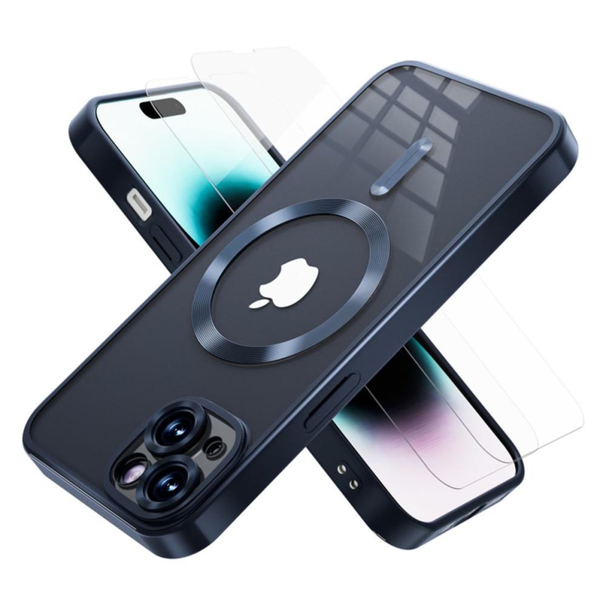 Coque iPhone 14 protection militaire TPU magnétique transparente bleu mate anti-jaunissement UV