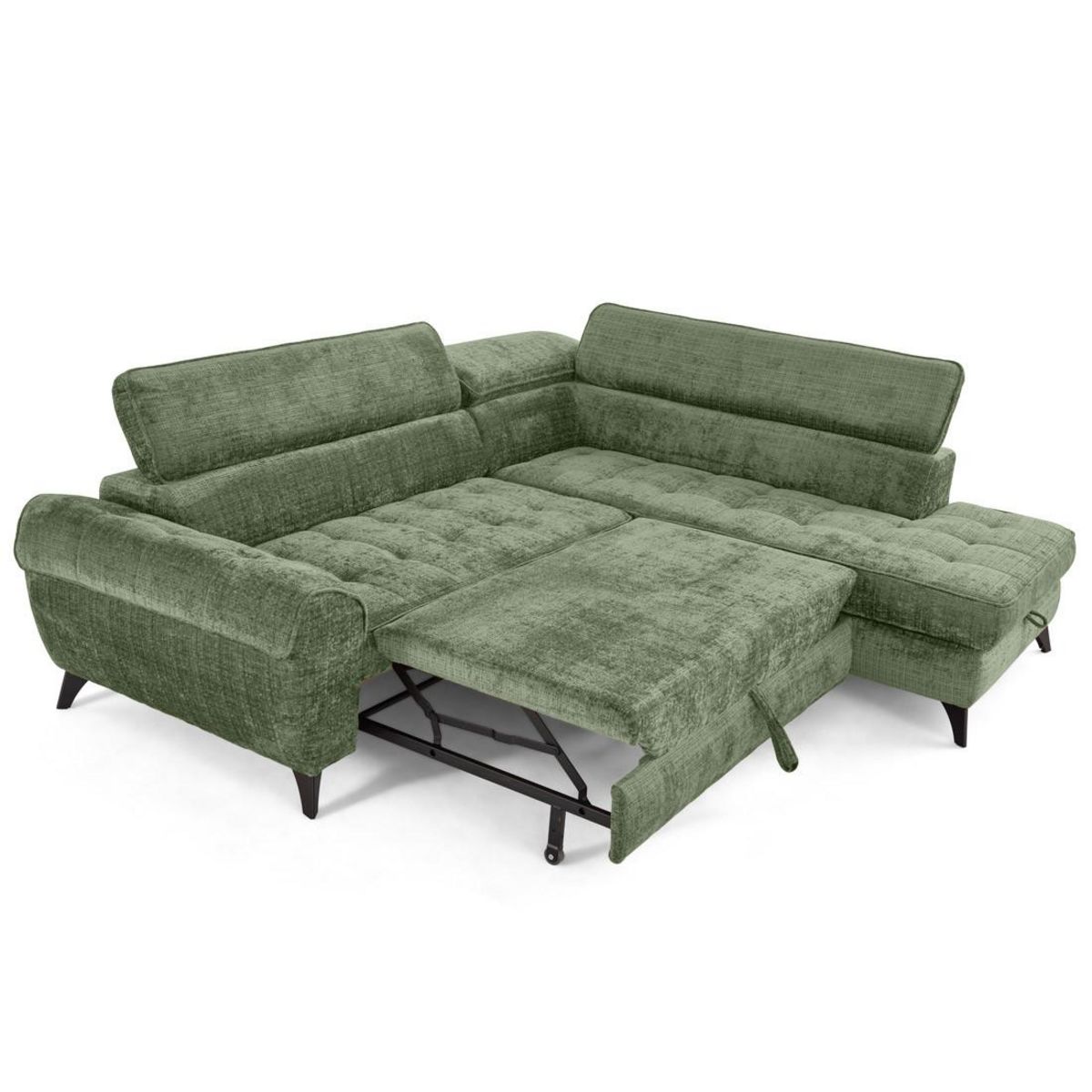 LISA DESIGN Marlo - canapé d'angle droit 5 places convertible avec coffre et têtières en velours texturé