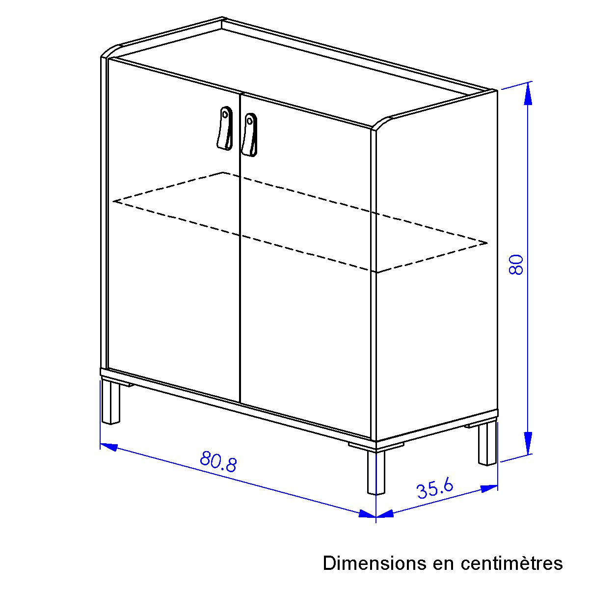 Meuble de rangement 2 portes L81xP36xH80cm COPENHAGUE