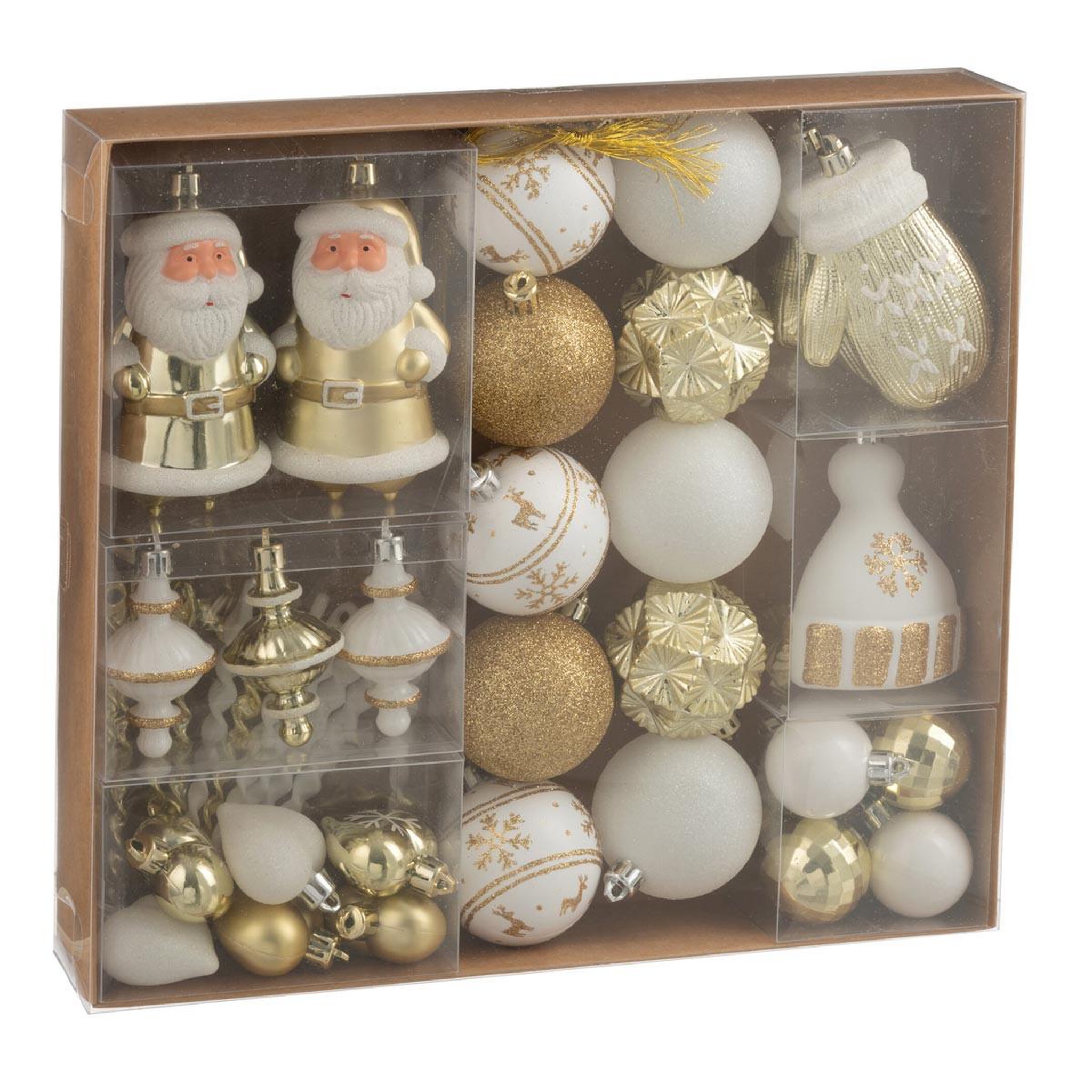 J-LINE Lot de 45 boules de noël  night  30cm blanc & doré