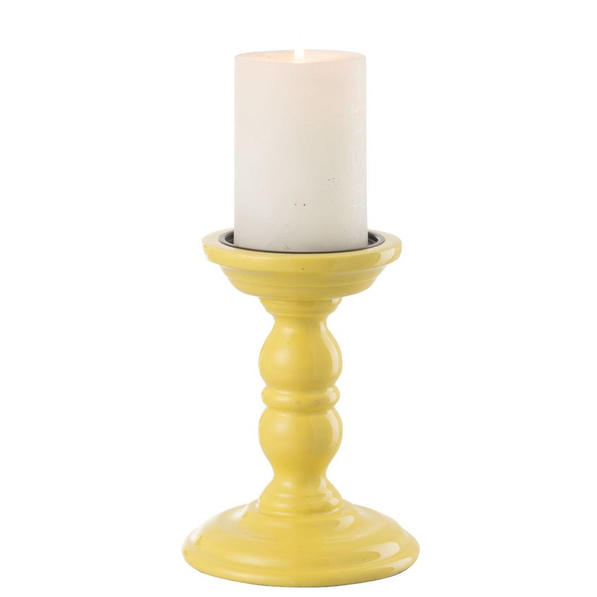 Voir la diapositive 2 : J-LINE Bougeoir haltère en bois  waldo  17cm jaune