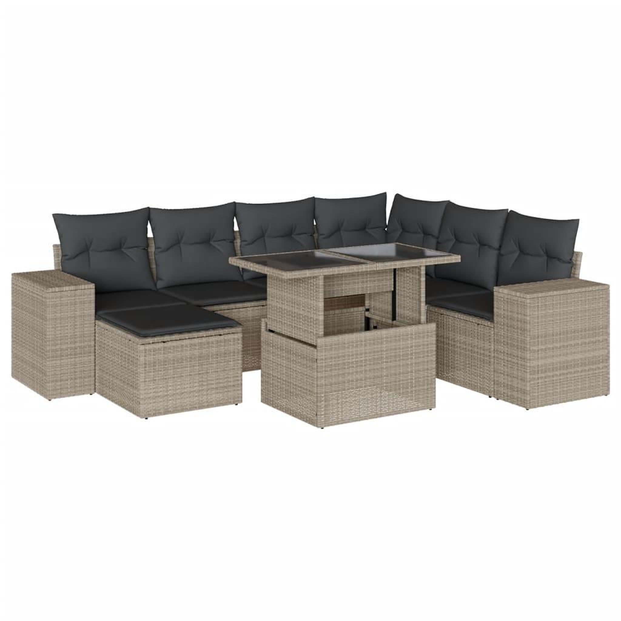 Voir la diapositive 2 : VIDAXL Salon de jardin 8 pcs avec coussins gris clair resine tressee