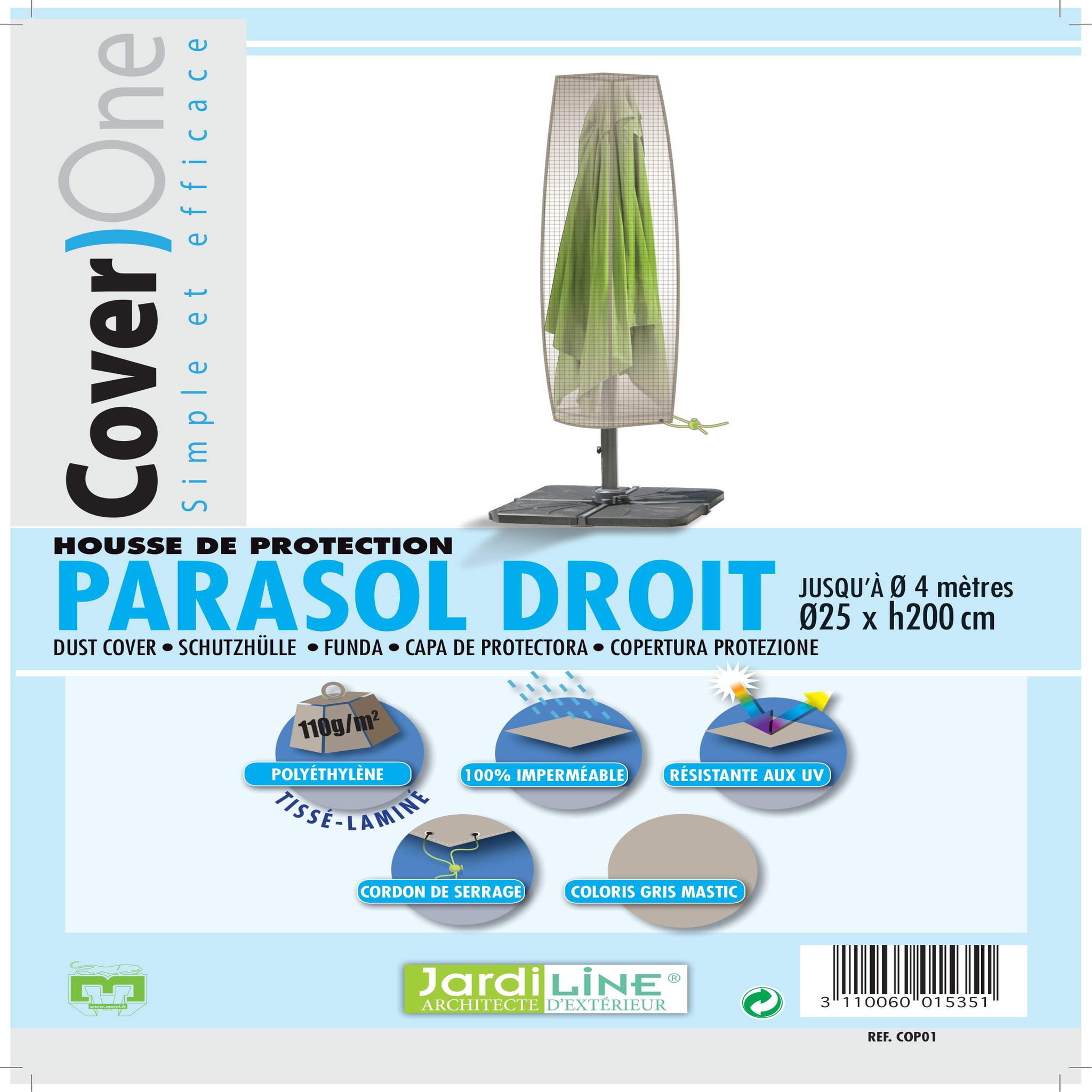 Voir la diapositive 3 : Jardiline Housse PARASOL DROIT - Ø 25 x 200 cm - jusqu'à Ø 4m - Cover One