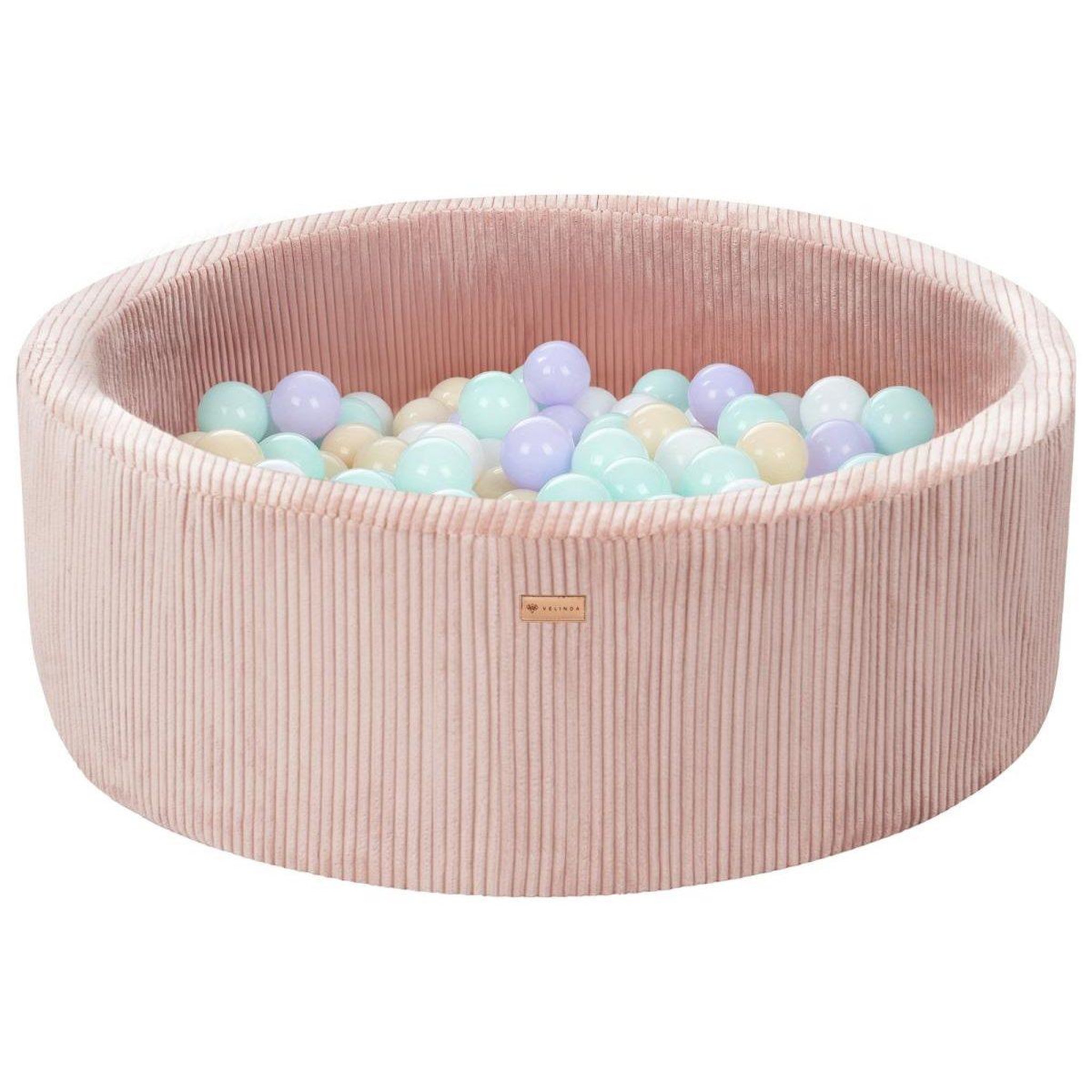 VELINDA Piscine à balles en velours côtelé avec 200 balles, diamètre env. 90 cm — rose clair