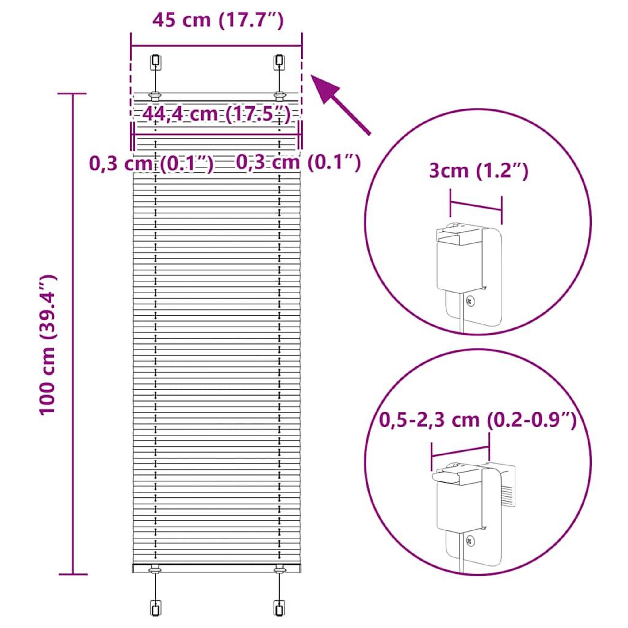 Voir la diapositive 6 : VIDAXL Store plisse blanc 45x100 cm largeur du tissu 44,4 cm polyester