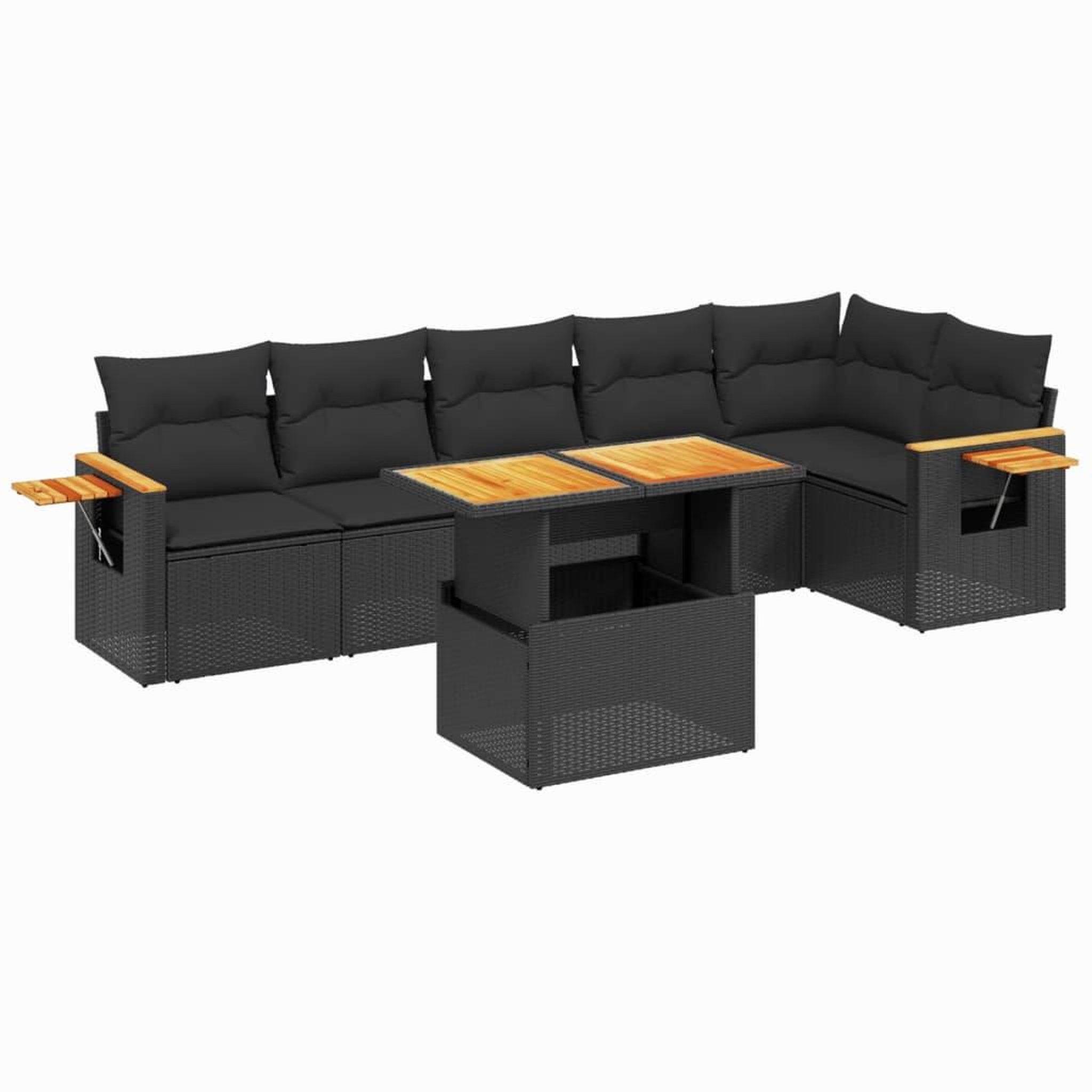 Voir la diapositive 2 : VIDAXL Salon de jardin 7 pcs avec coussins noir resine tressee