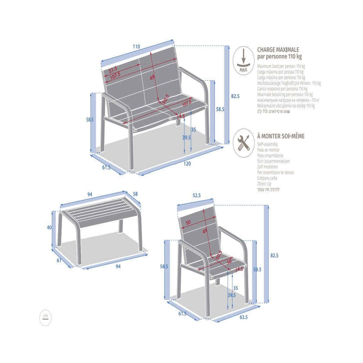 HESPERIDE Salon de jardin alu et texaline Piazza Café - 4 places - Hespéride