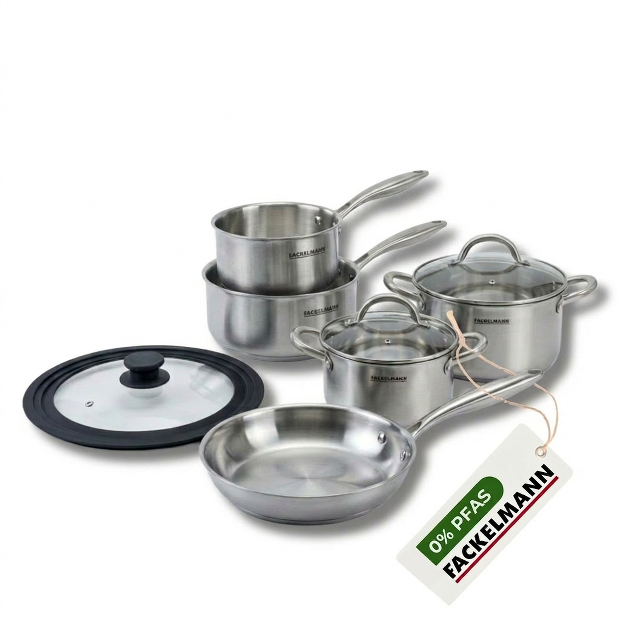 Fackelmann Batterie de cuisine avec 1 poêle 26 cm 3 casseroles 14/18 cm 2 faitouts 20/24 cm et 1 couvercle de cuisson universel sans pfas fackelmann vita3