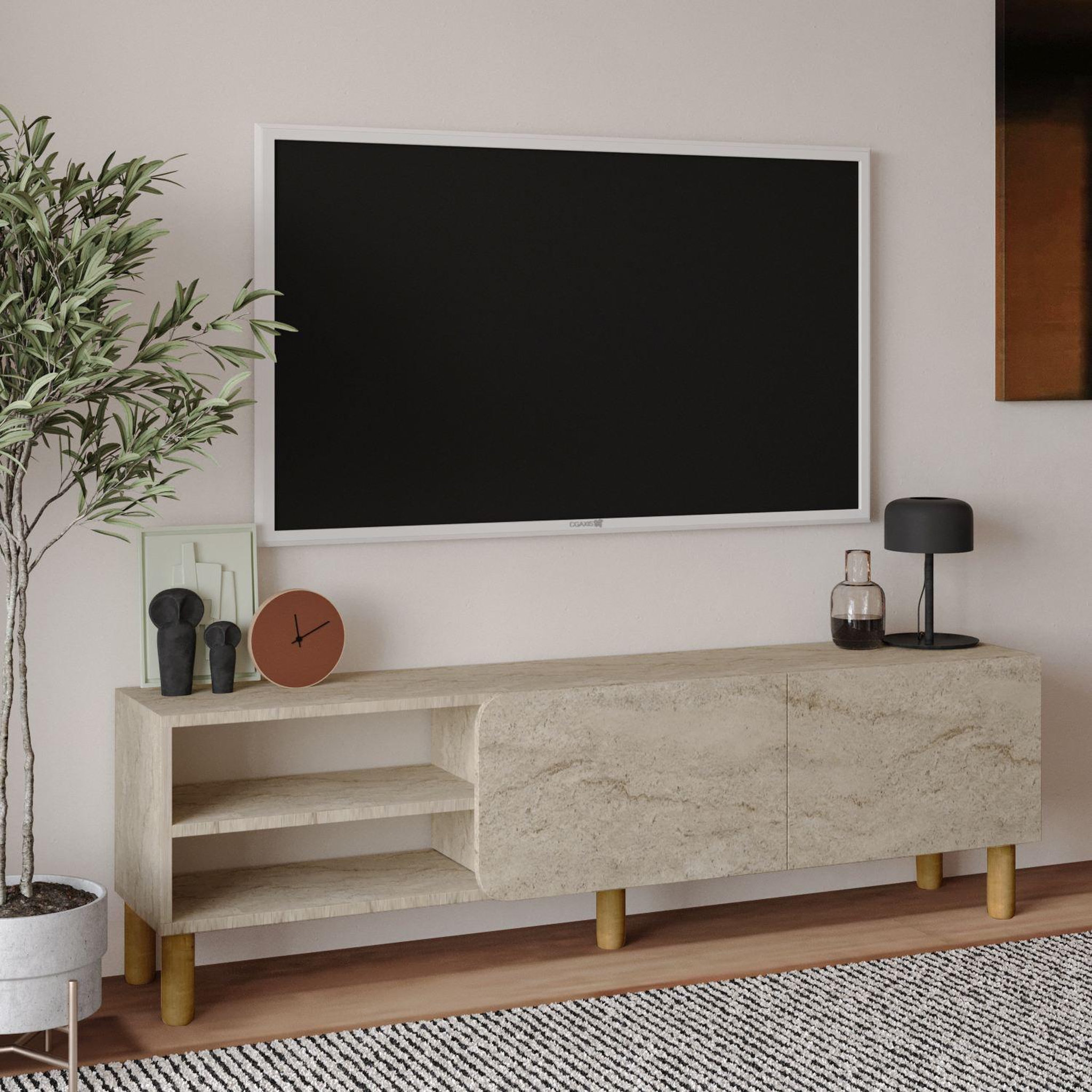 Voir la diapositive 3 : Habitat et Jardin Meuble tv en bois  river  - 150 x 31 x 48 cm - travertin