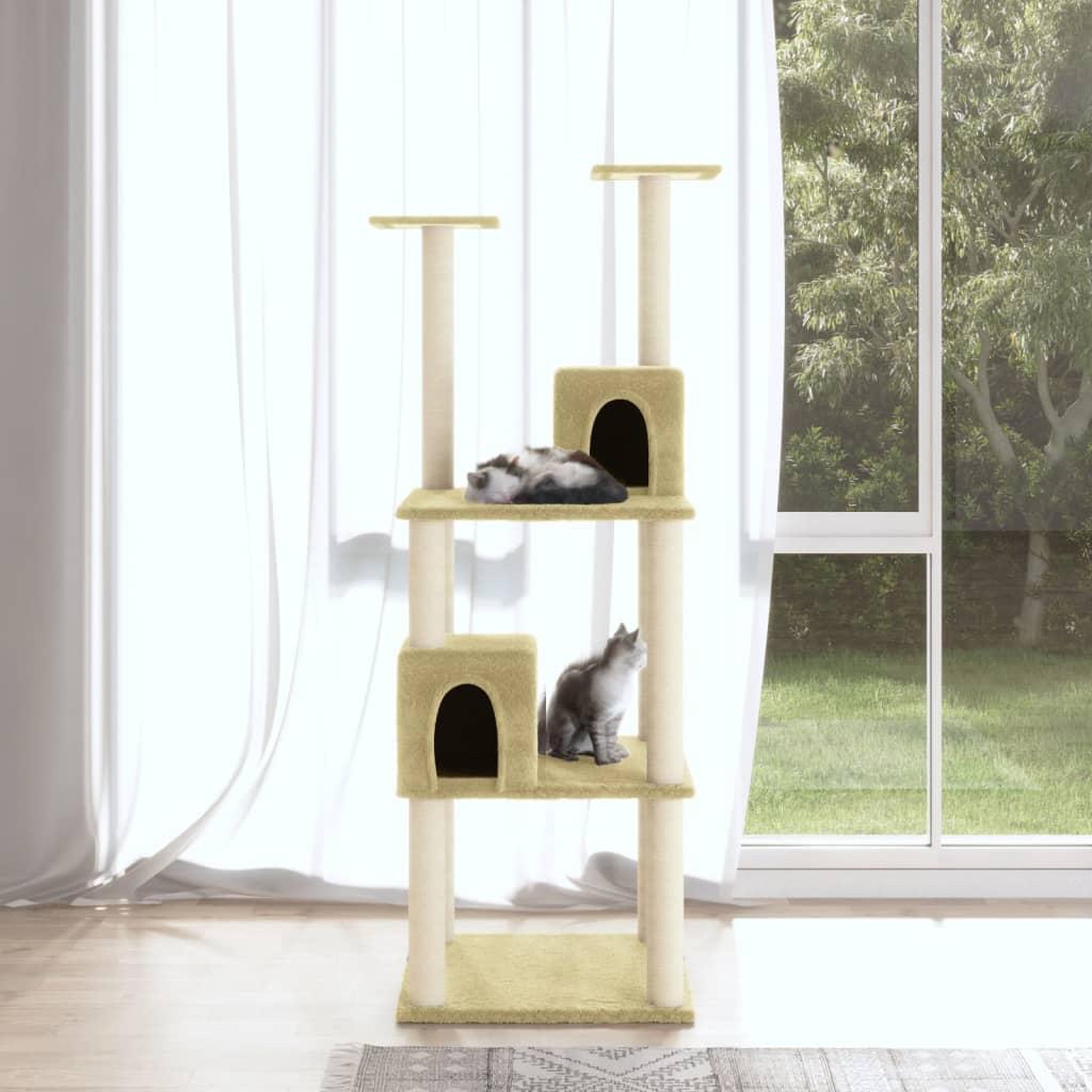 Voir la diapositive 1 : VIDAXL Arbre a chat avec griffoirs en sisal Creme 141 cm