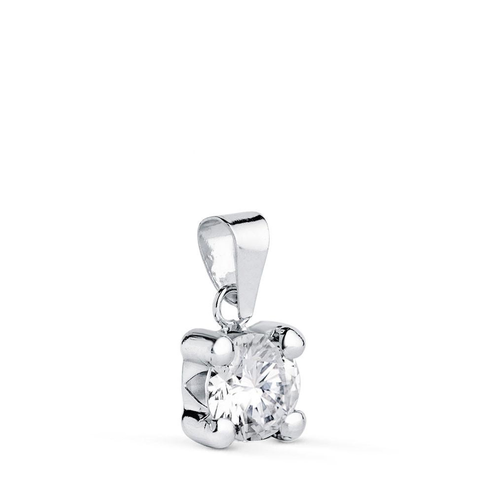 L'ATELIER D'AZUR Pendentif Or 18 Carats 750 Blanc - Solitaire Zirconium 6 mm - Chaine Offerte
