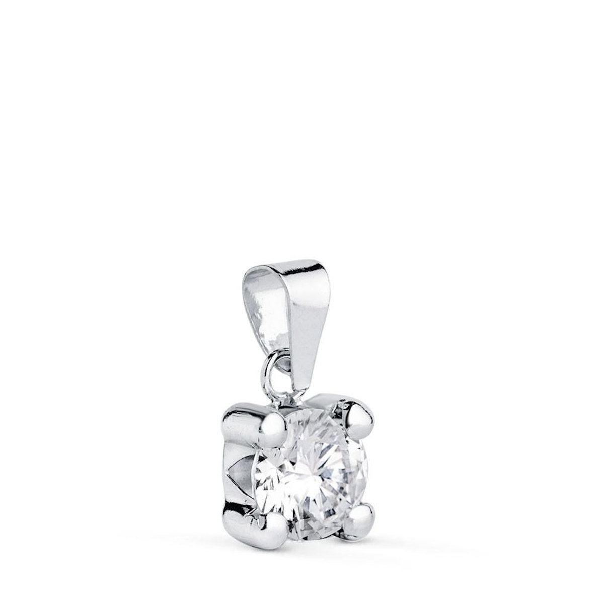 L'ATELIER D'AZUR Pendentif Or 18 Carats 750 Blanc - Solitaire Zirconium 6 mm - Chaine Offerte