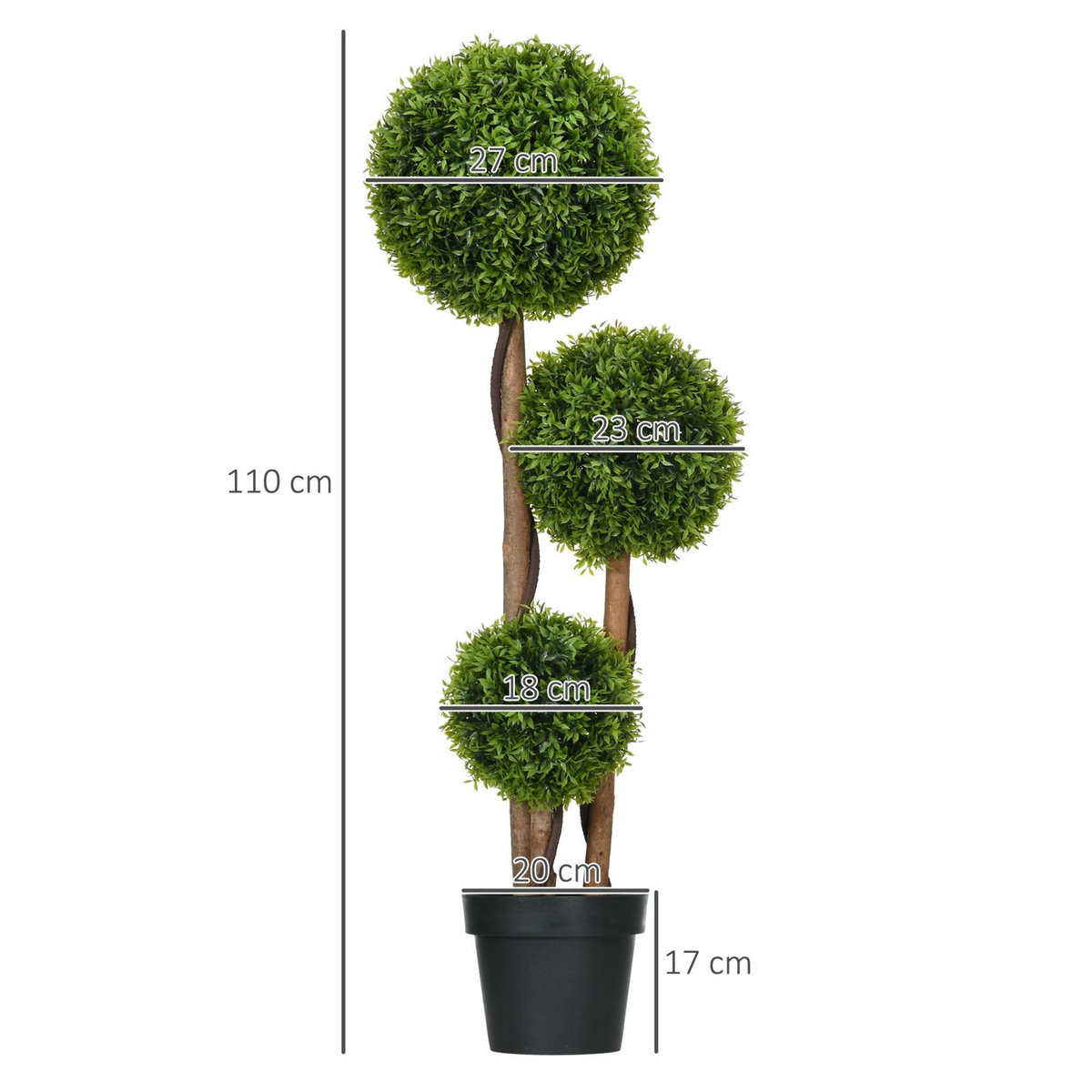 HOMCOM Buis artificiel topiaire artificielle 3 boules H. 110 cm pot inclus