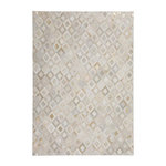 Paris Prix Tapis en Cuir Effet Métallique  Spark  Ivoire & Or. Coloris disponibles : Blanc