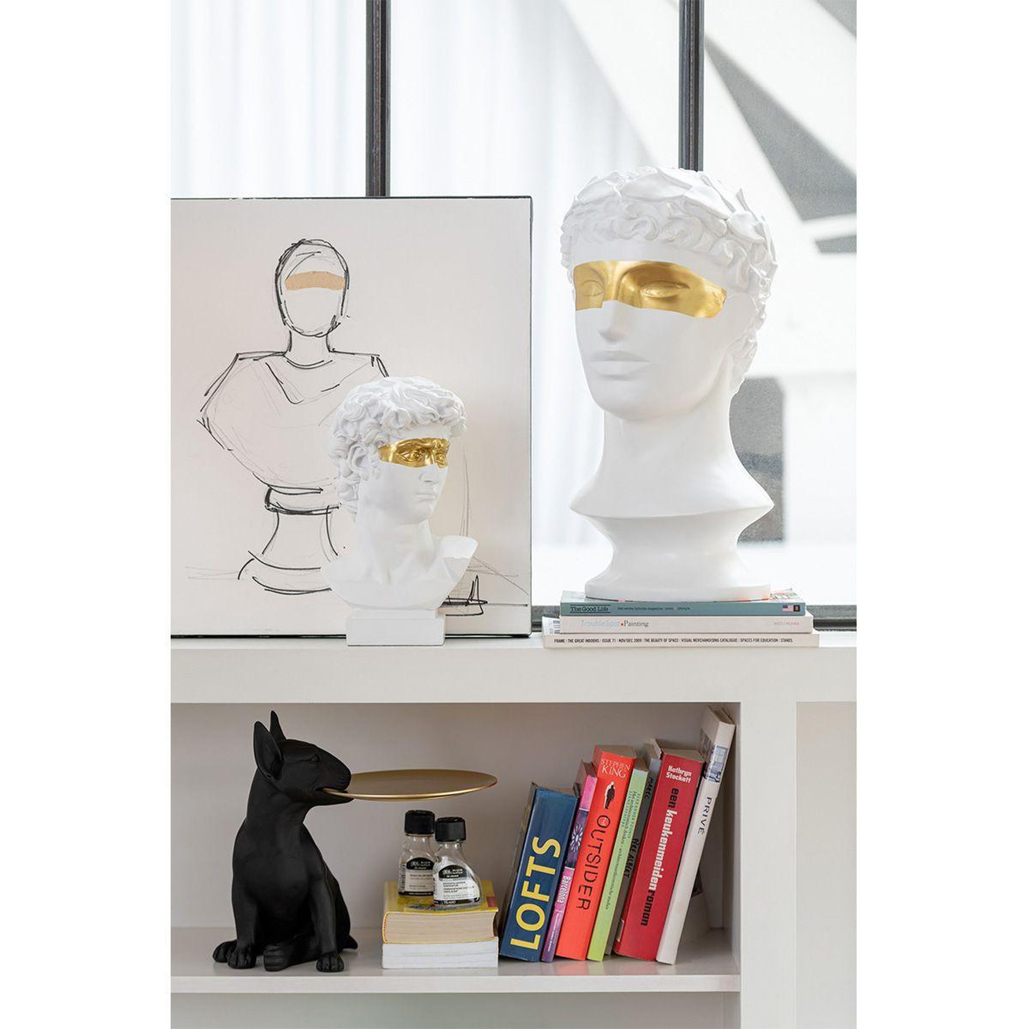 Voir la diapositive 3 : J-LINE Statuette déco  chien plateau  28cm noir