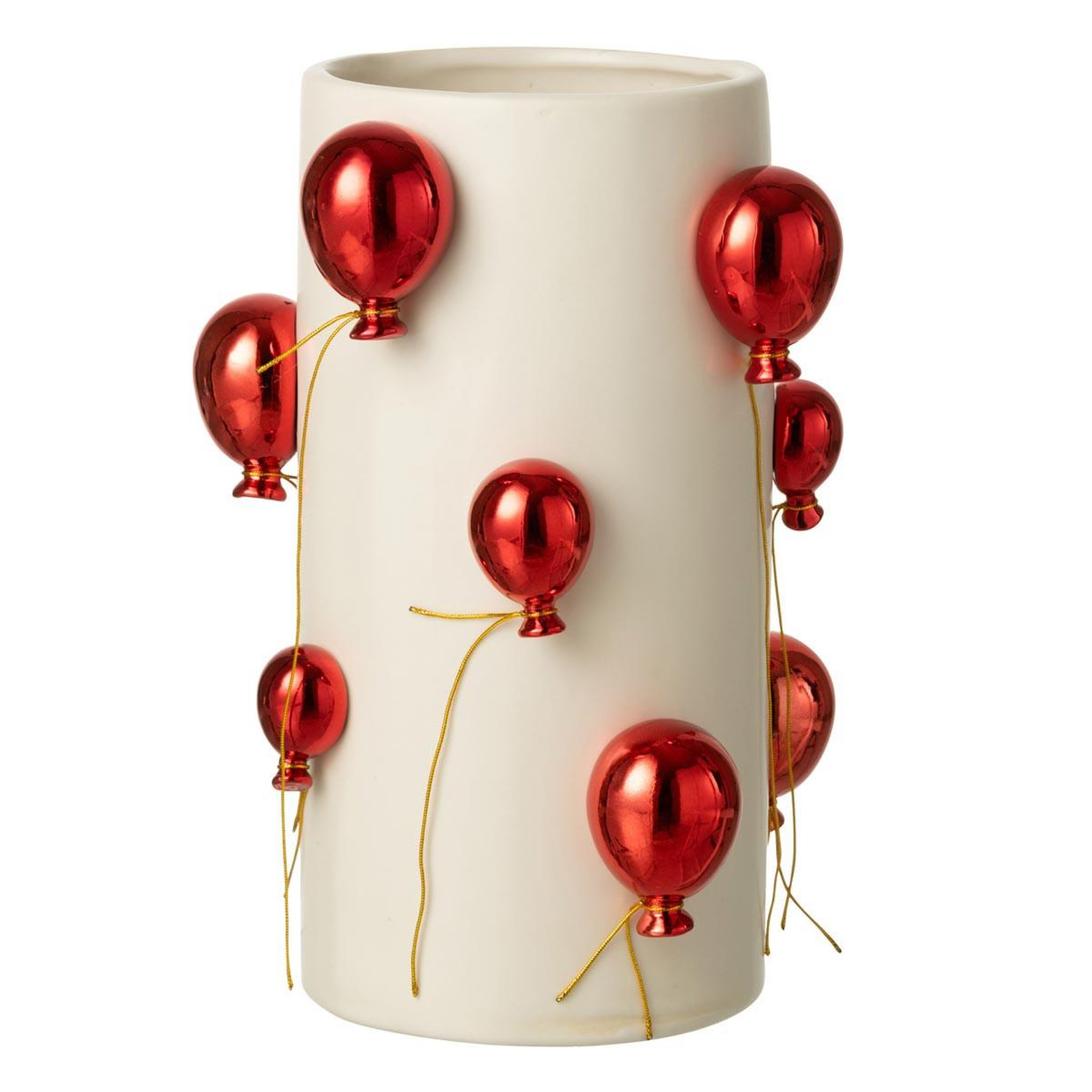 J-LINE Vase déco en céramique  ballon  30cm blanc & rouge