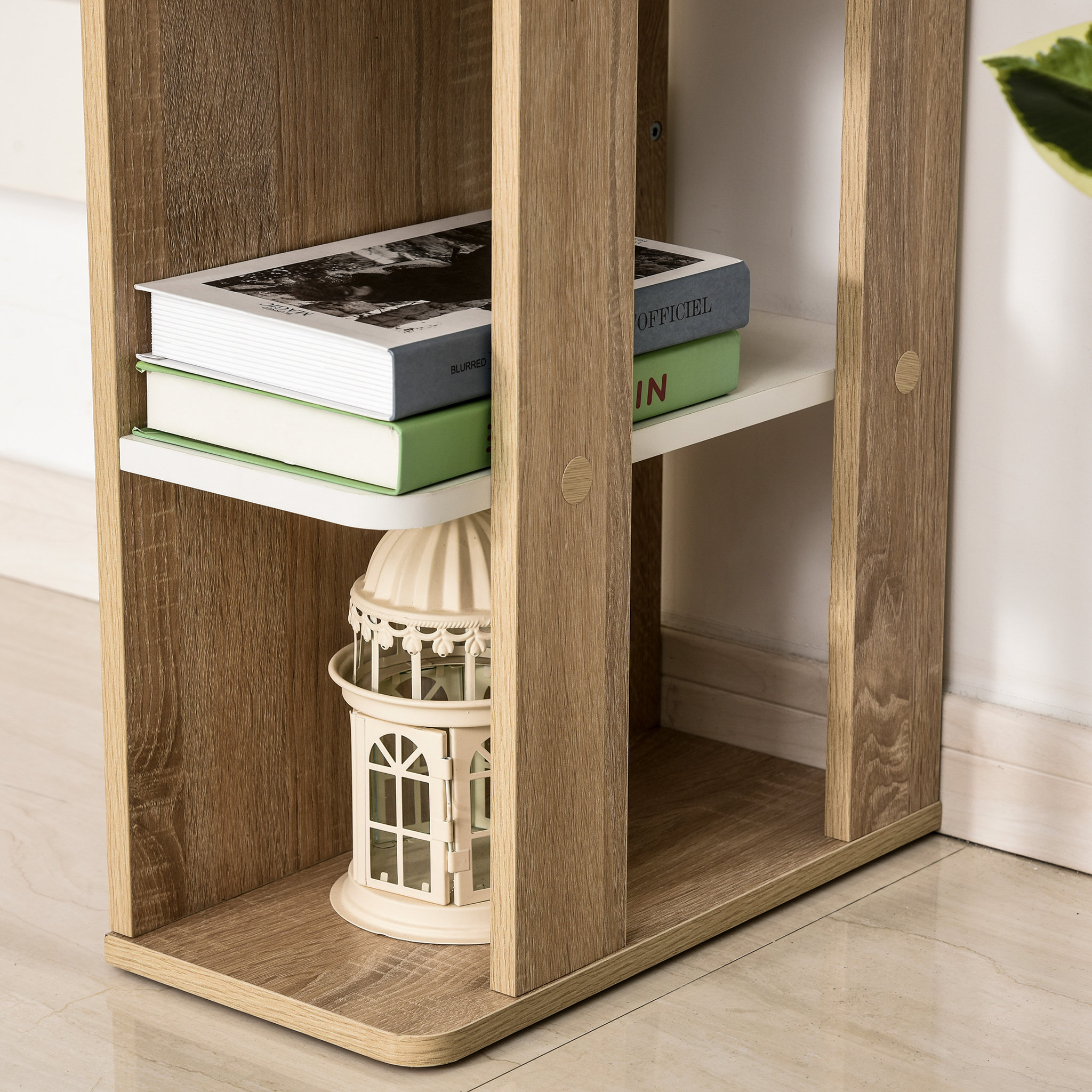 Voir la diapositive 5 : HOMCOM Bureau informatique multimédia dim. 100L x 44l x 74H cm 3 étagères latérales panneaux particules E1 chêne clair blanc