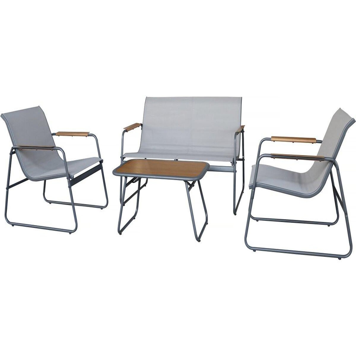 Habitat et Jardin Salon de jardin en métal avec décor imitation bois  Sparta  - 4 places - Gris clair